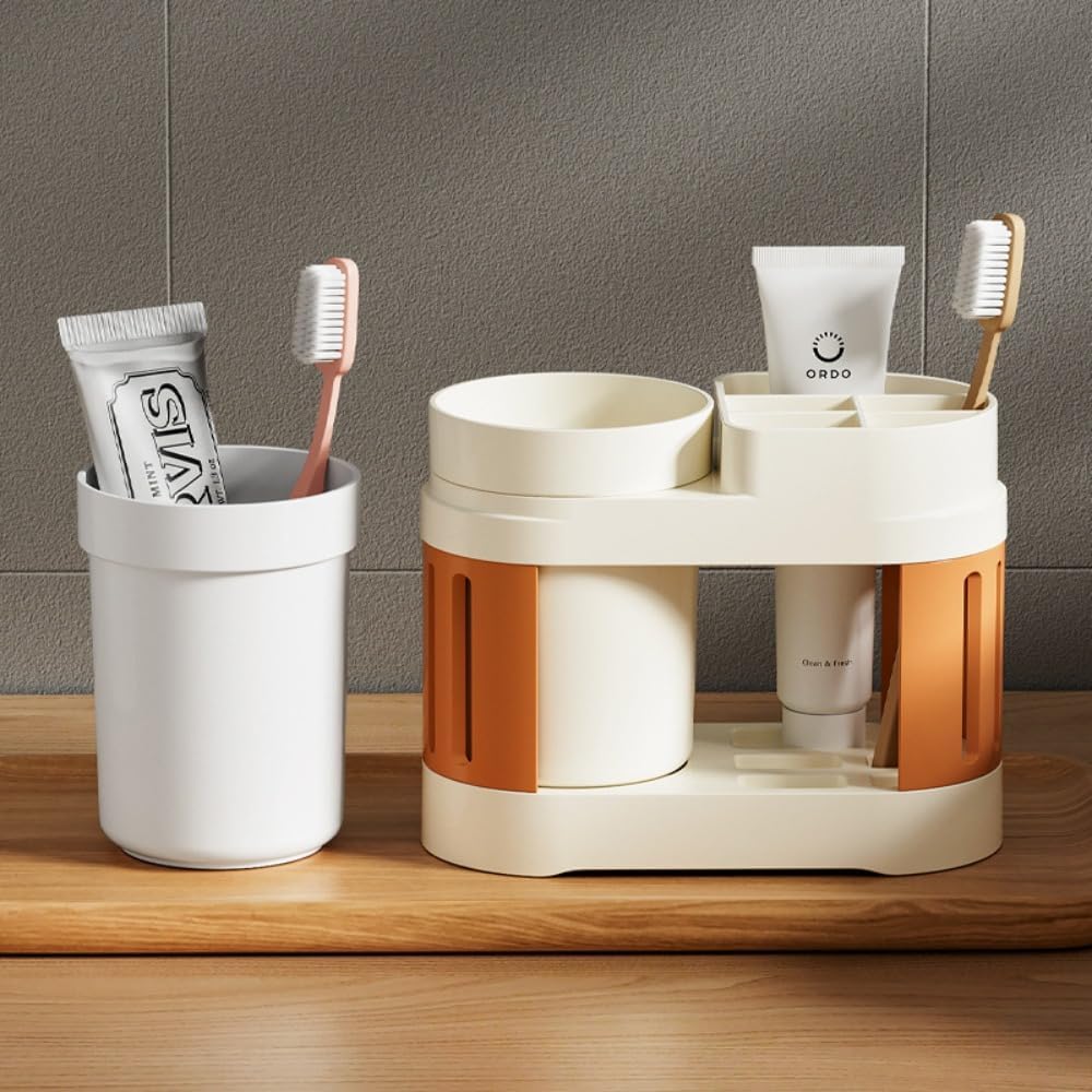 Multifunctional Toothbrush Holder with Toothpaste Dispenser and Cups - Wall-Mounted No Drilling - Bathroom Organizer Set - Image 5