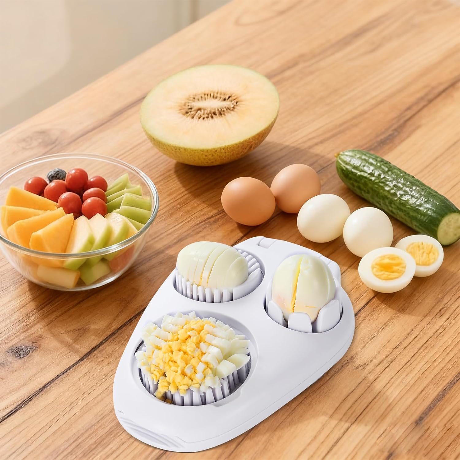 3-in-1 Egg Slicer - Perfect Slices & Chunks - Multifunctional Cutter for Eggs Soft Fruits and Vegetables - Image 2