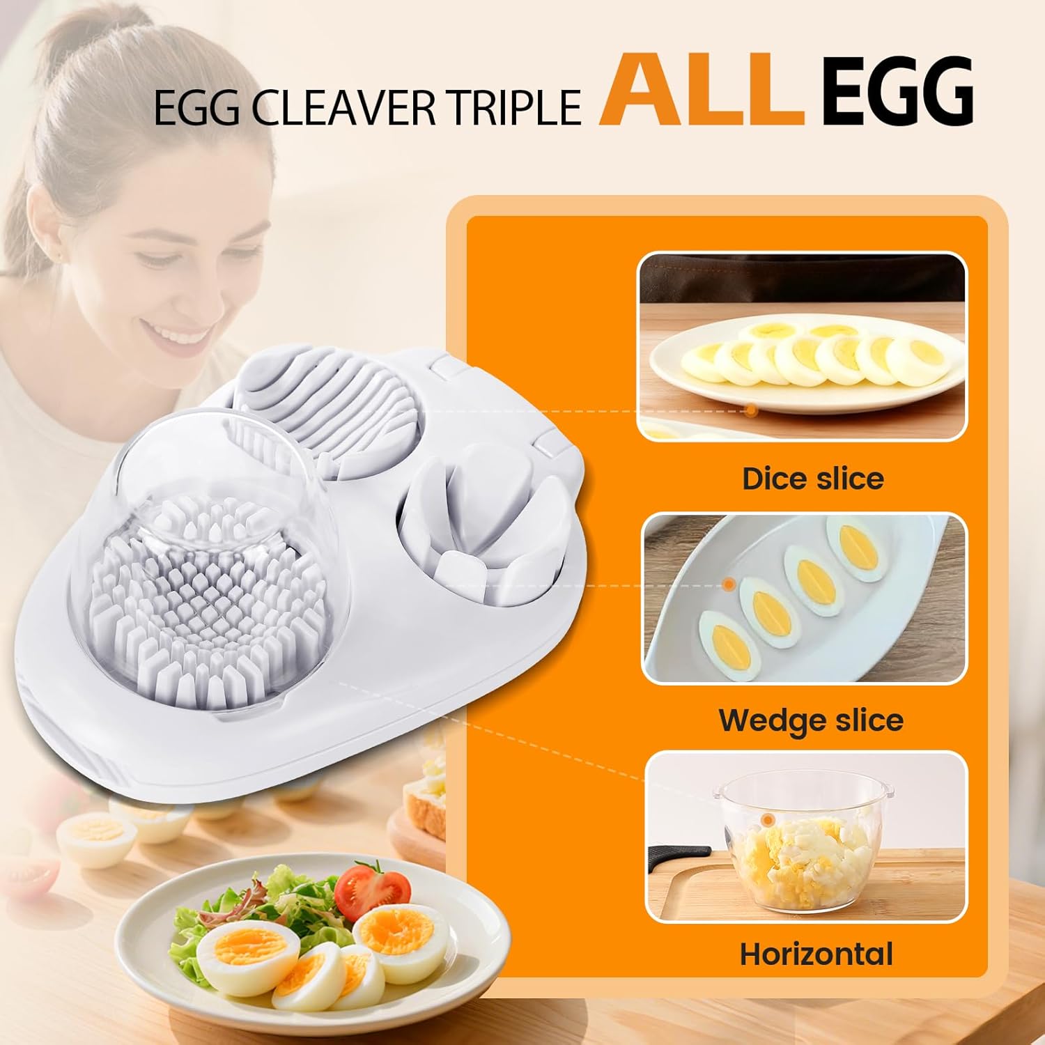 3-in-1 Egg Slicer - Perfect Slices & Chunks - Multifunctional Cutter for Eggs Soft Fruits and Vegetables - Image 4