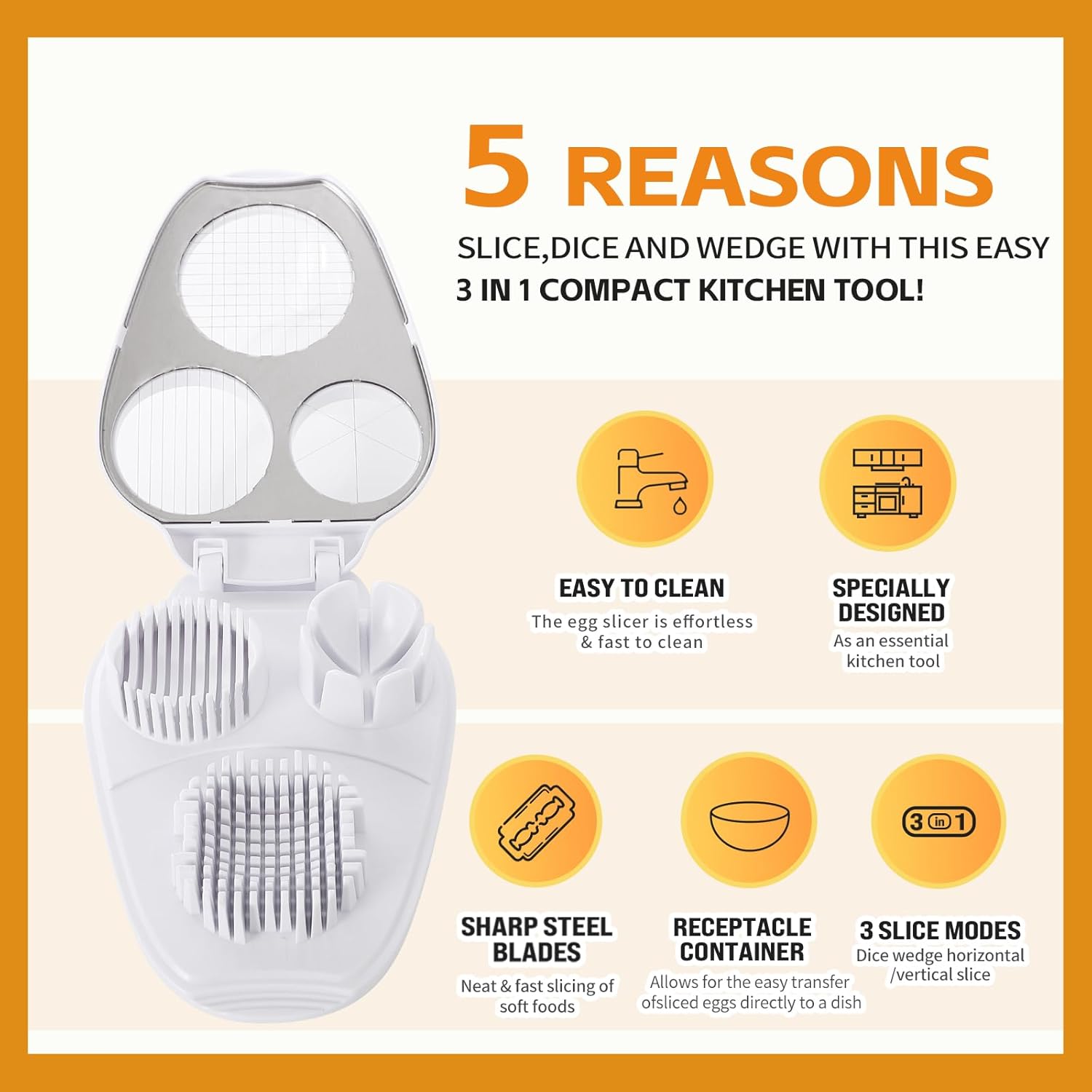 3-in-1 Egg Slicer - Perfect Slices & Chunks - Multifunctional Cutter for Eggs Soft Fruits and Vegetables - Image 6
