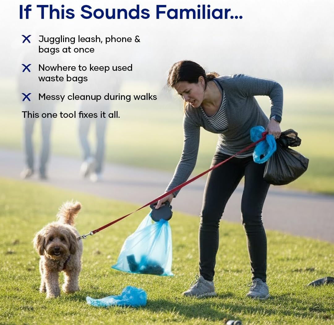 3-in-1 Dog Poop Bag Dispenser Blue Portable Leakproof Easy to Use Pet Waste Cleaning Helper - Image 3