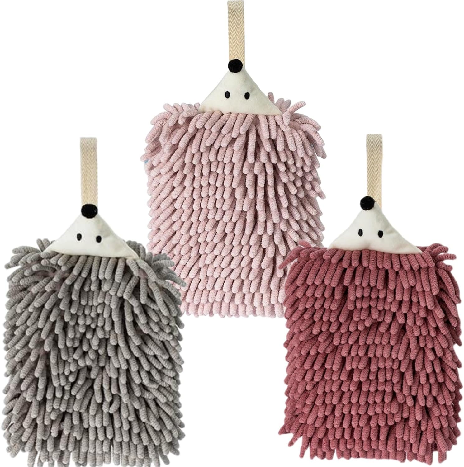 Chenille Hand Towel Set of 3 Quick Drying Super Absorbent with Hanging Loop for Kitchen and Bathroom - Image 1