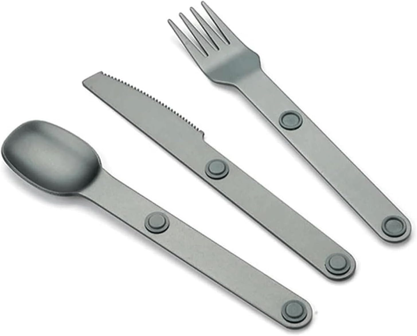 Magnetic Camping Cutlery Set 3 Piece Aluminium - Lightweight Fork Knife Spoon - Compact Outdoor Picnic Utensils Grey - Image 1