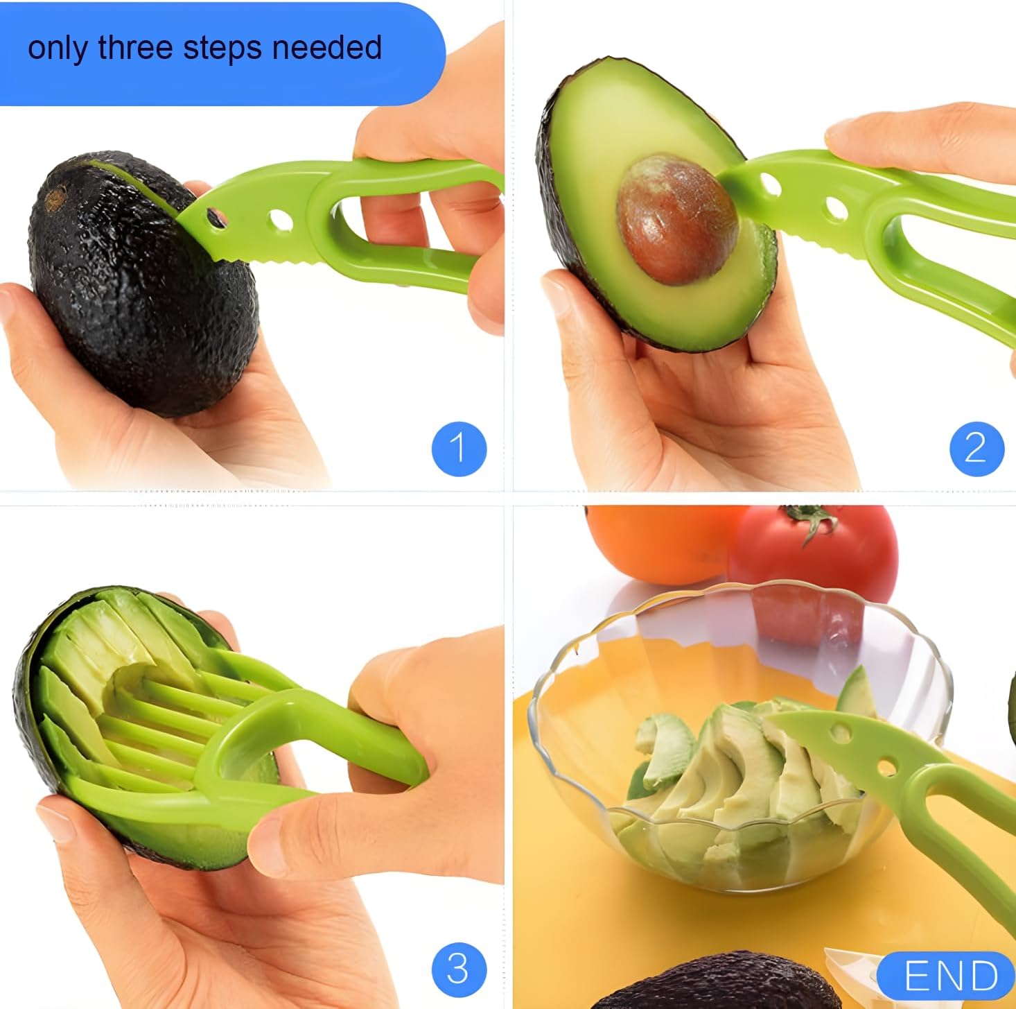 3-in-1 Avocado Tool - Safe Cutter, Pitter and Spoon in One - Green - Set of 1 - Image 2