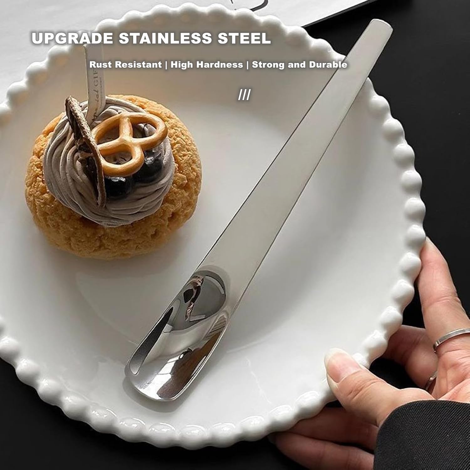 2 Piece Square Dessert Spoons Stainless Steel Cake Ice Cream Coffee Spoons Silver - Image 3