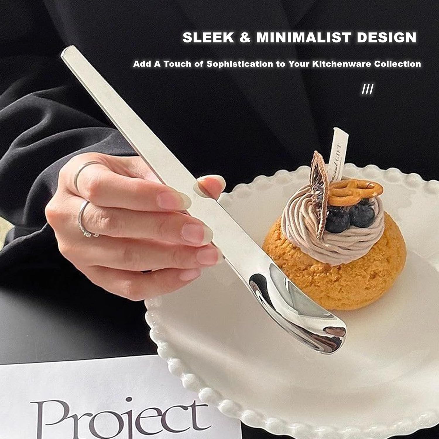 2 Piece Square Dessert Spoons Stainless Steel Cake Ice Cream Coffee Spoons Silver - Image 4