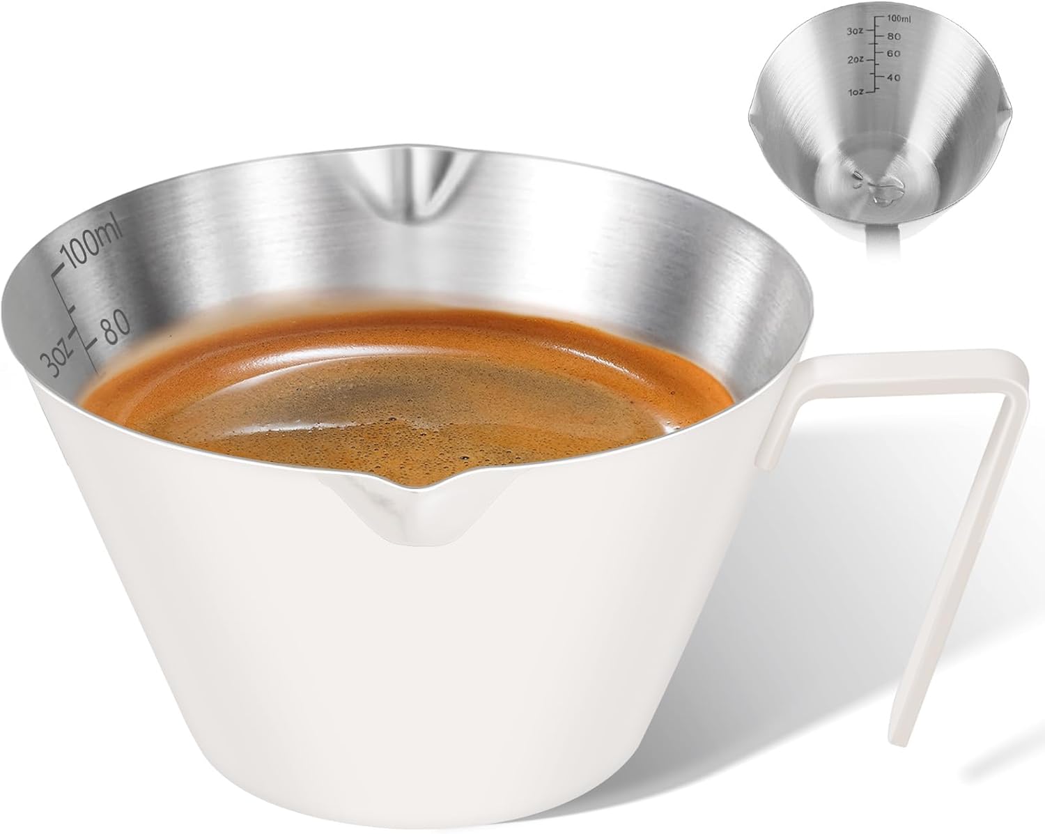 Stainless Steel Double Wall Espresso Cup with Handle 100ml Weighable Coffee Beans Measuring Cup - Image 1