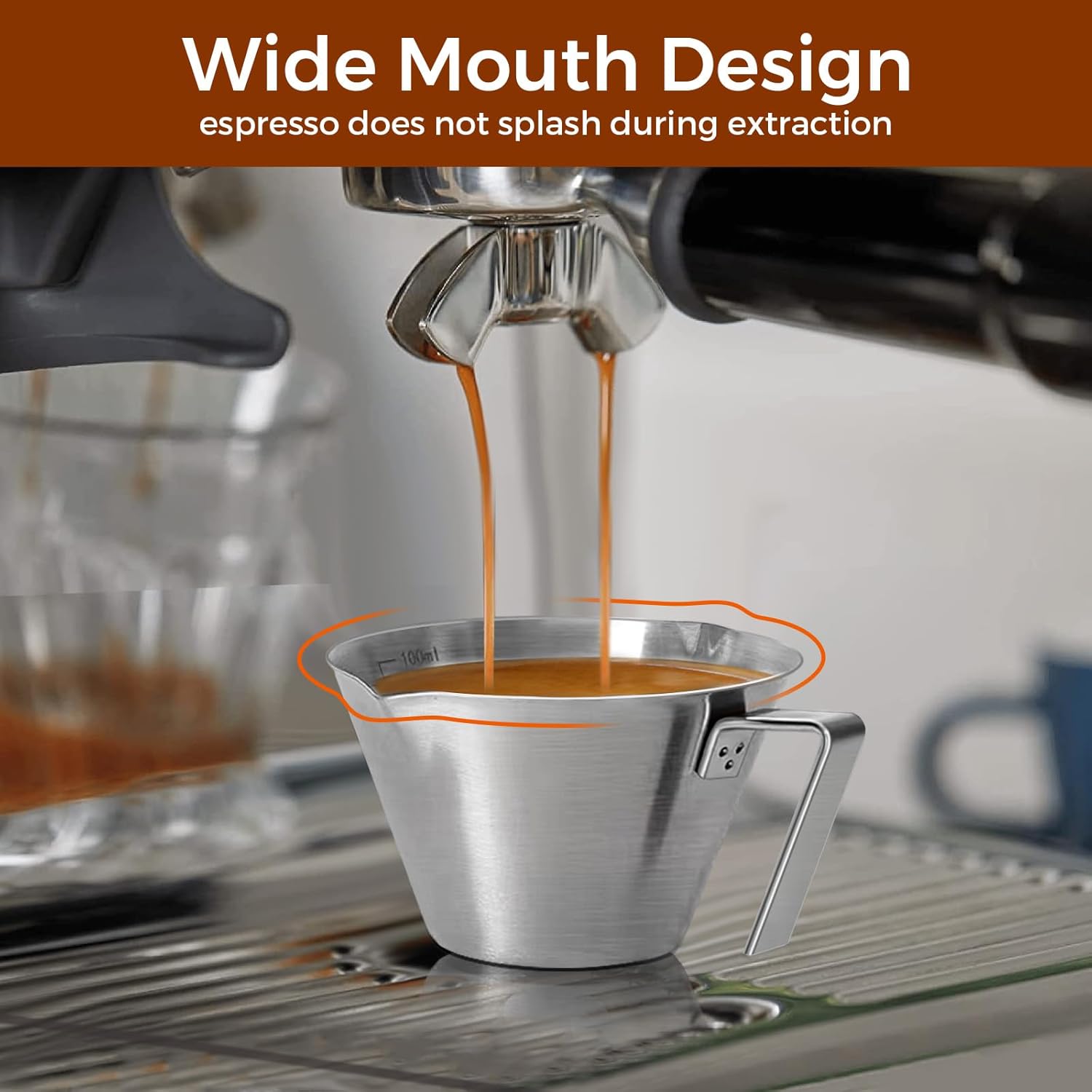 Stainless Steel Double Wall Espresso Cup with Handle 100ml Weighable Coffee Beans Measuring Cup - Image 4