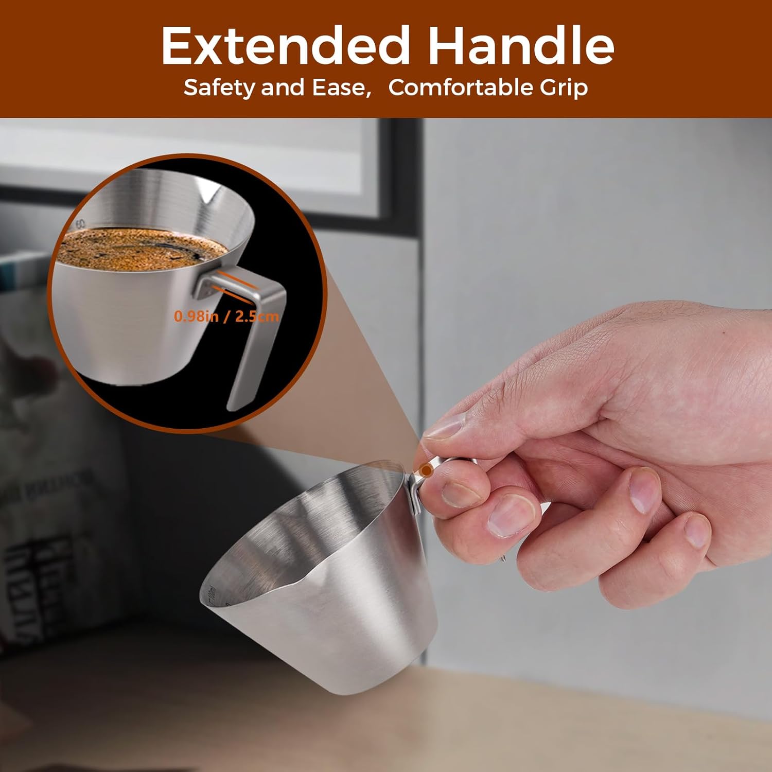 Stainless Steel Double Wall Espresso Cup with Handle 100ml Weighable Coffee Beans Measuring Cup - Image 7