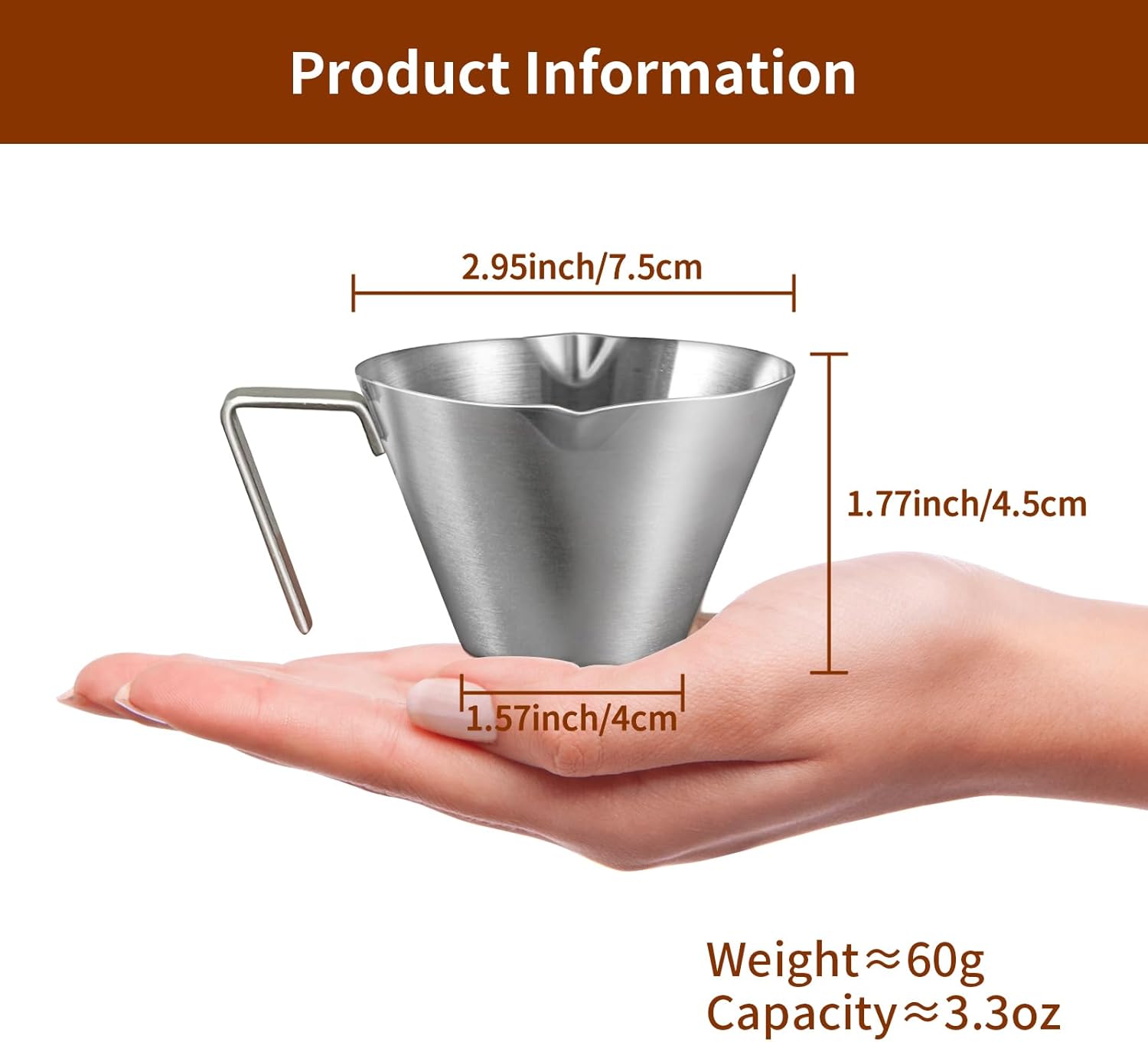 Stainless Steel Double Wall Espresso Cup with Handle 100ml Weighable Coffee Beans Measuring Cup - Image 8