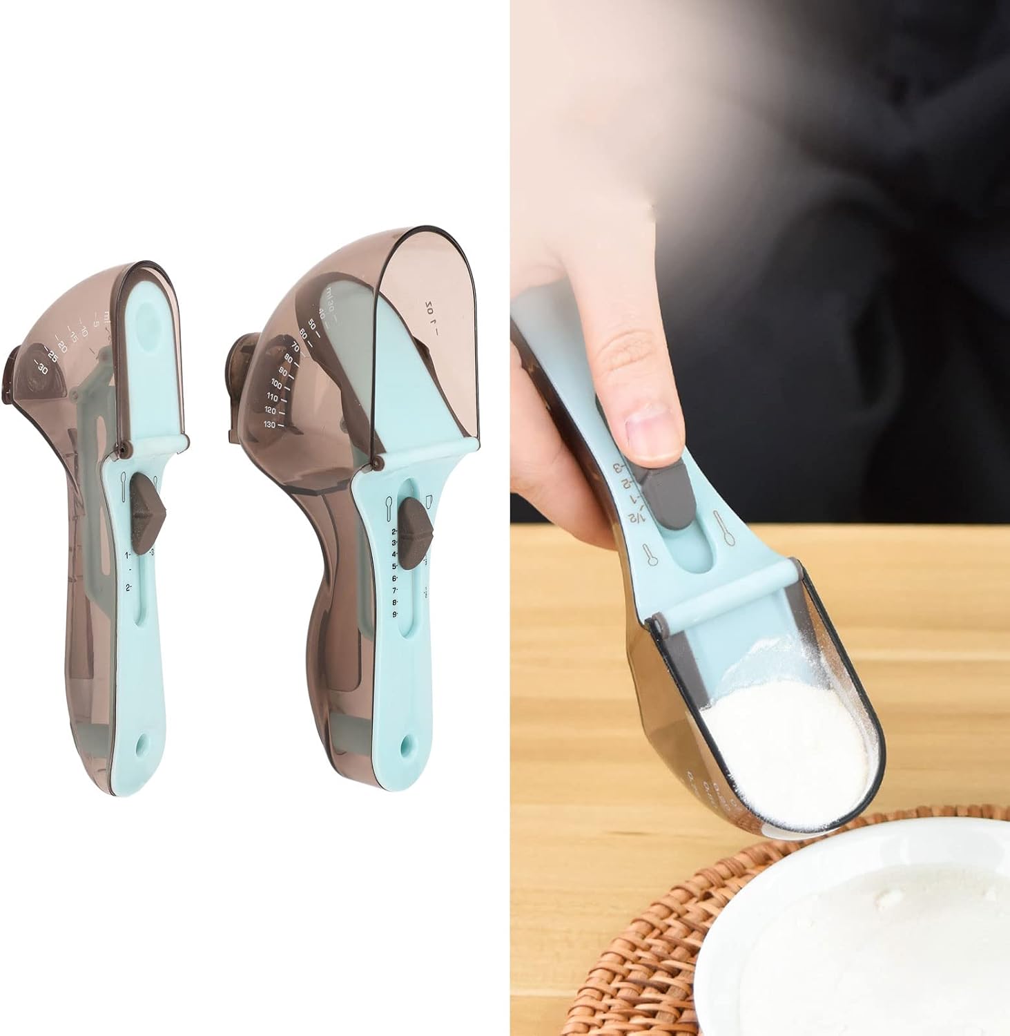 Adjustable 2-Piece Measuring Spoon Set with Scale Plastic Kitchen Tool for Coffee Milk Mask Powder Measurement - Image 3