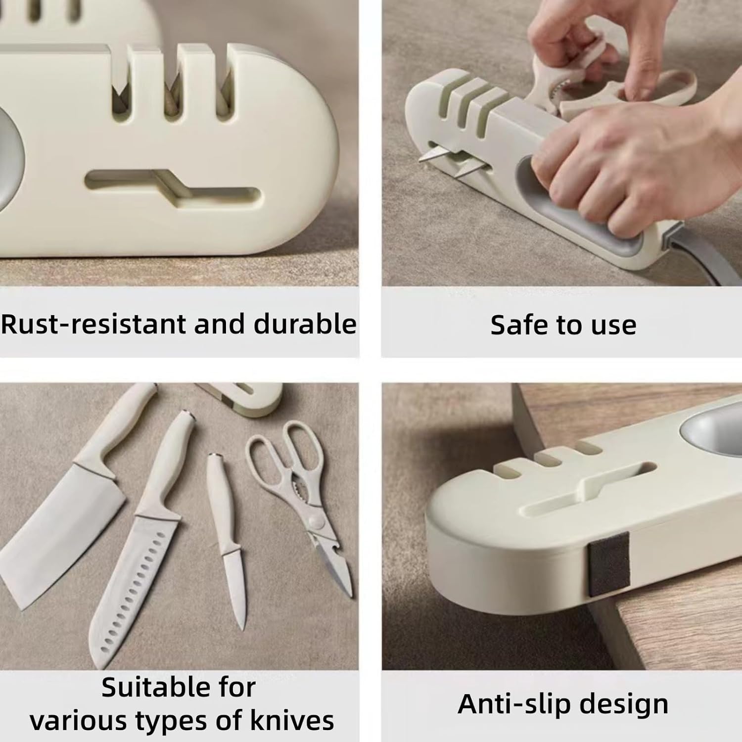 4-in-1 Kitchen Sharpener White Grey for Fruit Knives Steel Knives and Scissors - Image 2