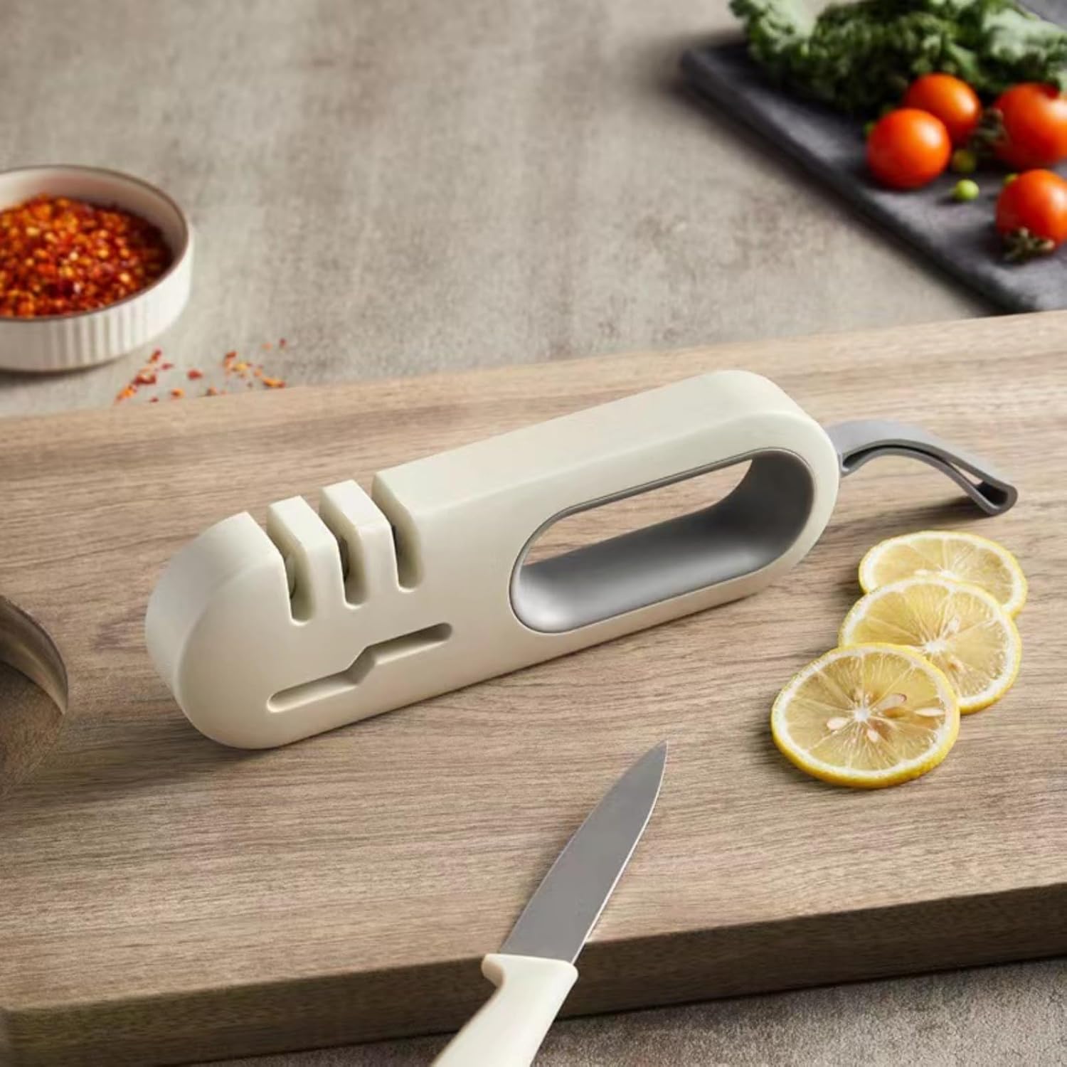 4-in-1 Kitchen Sharpener White Grey for Fruit Knives Steel Knives and Scissors - Image 5