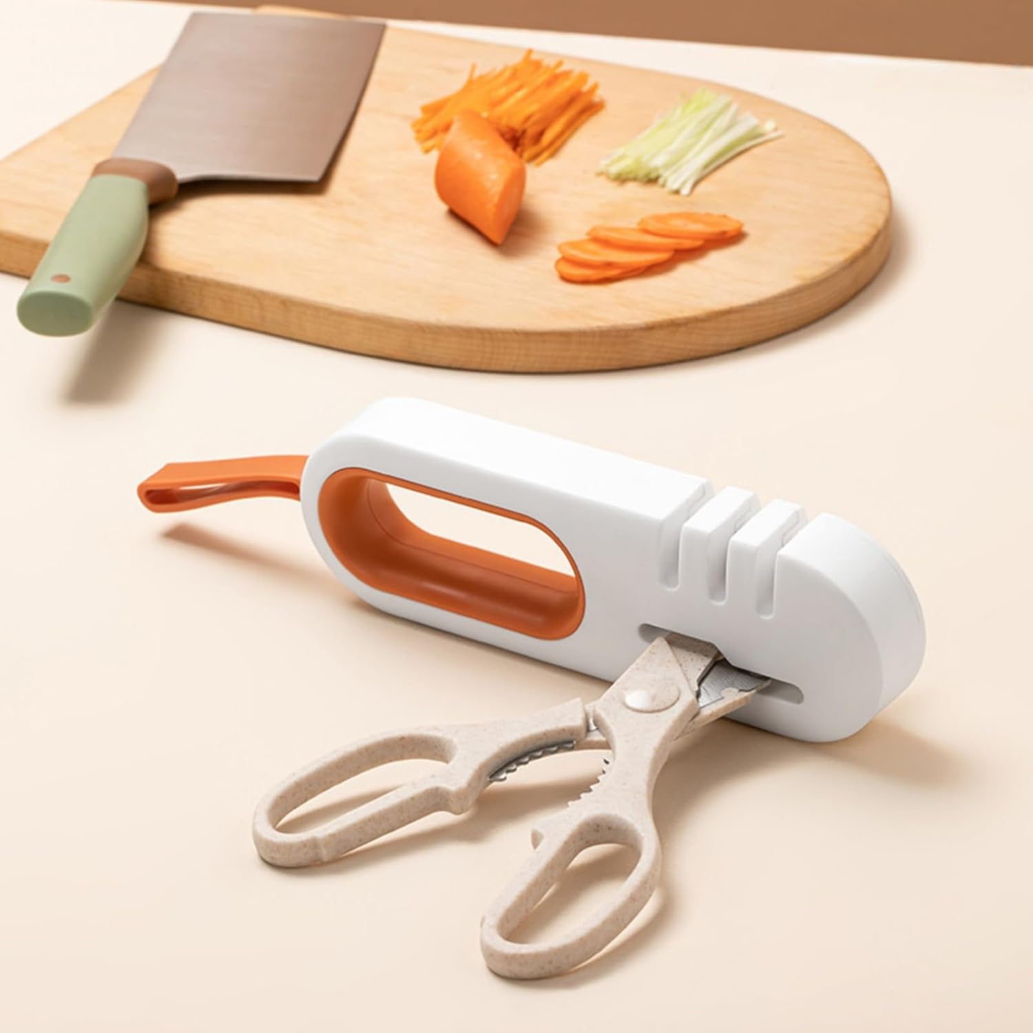 4-in-1 Kitchen Sharpener White Grey for Fruit Knives Steel Knives and Scissors - Image 7