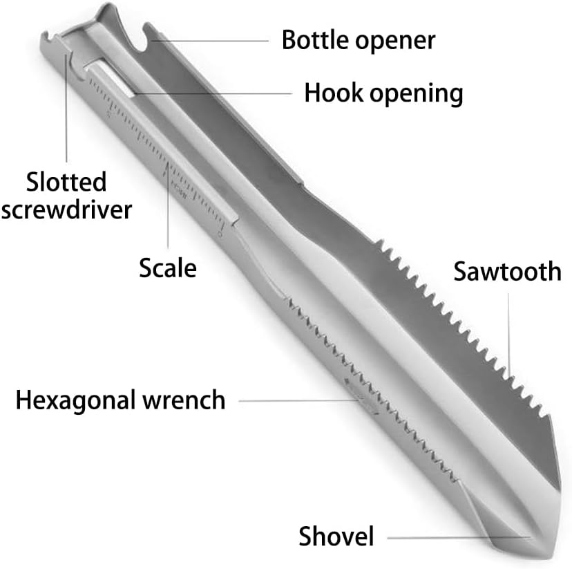 6-in-1 Mini Titanium Multitool Shovel Silver Camping Hiking Outdoor Portable Tool - Image 2