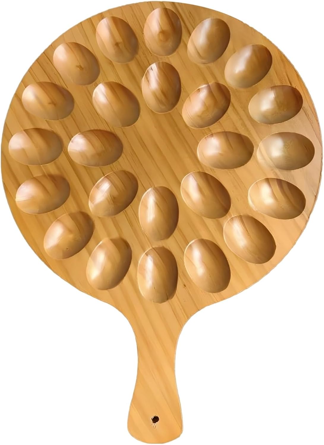 Round Wooden Serving Tray with Handle 24 Holes for Storing Deviled Eggs Sustainable Wood Design - Image 1