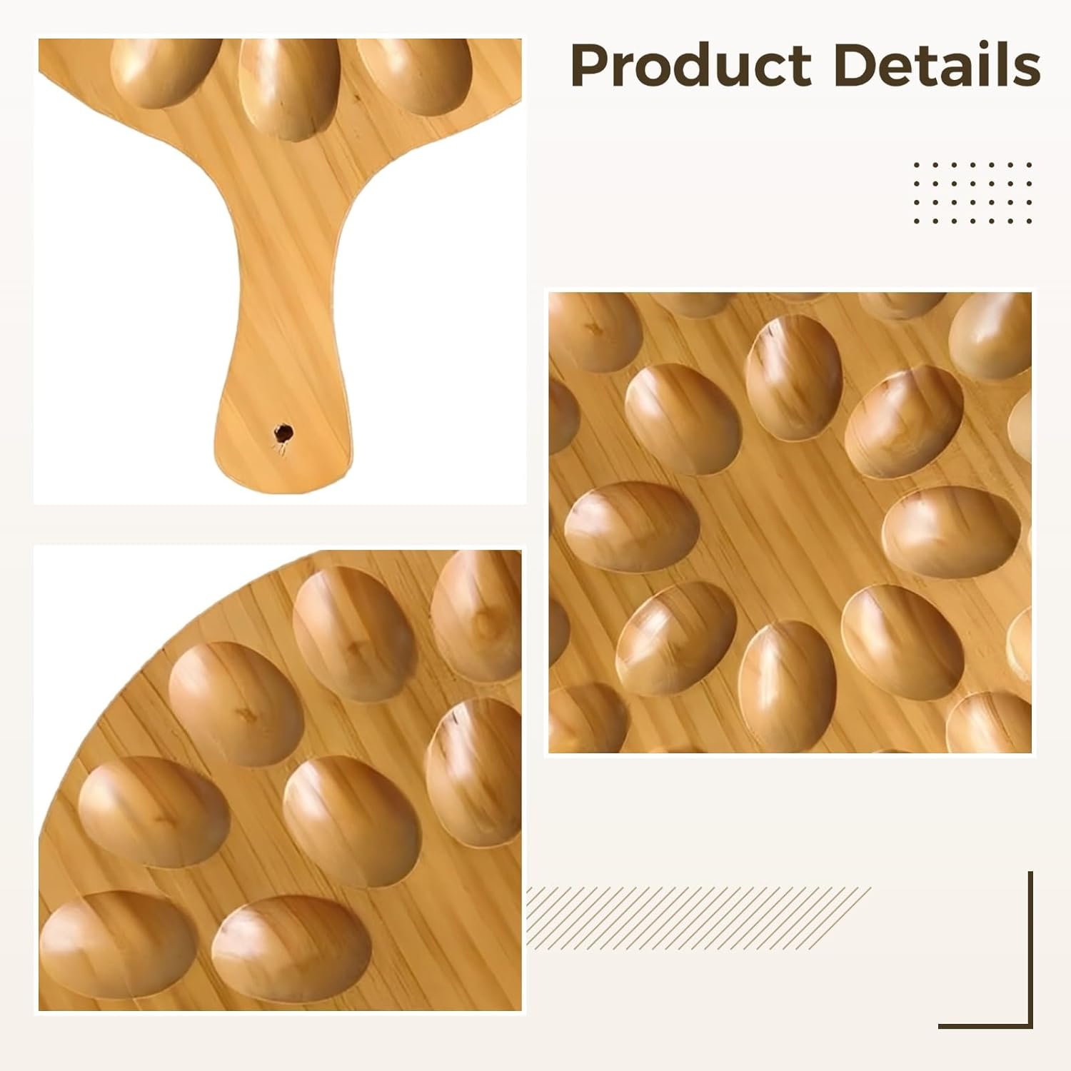 Round Wooden Serving Tray with Handle 24 Holes for Storing Deviled Eggs Sustainable Wood Design - Image 2