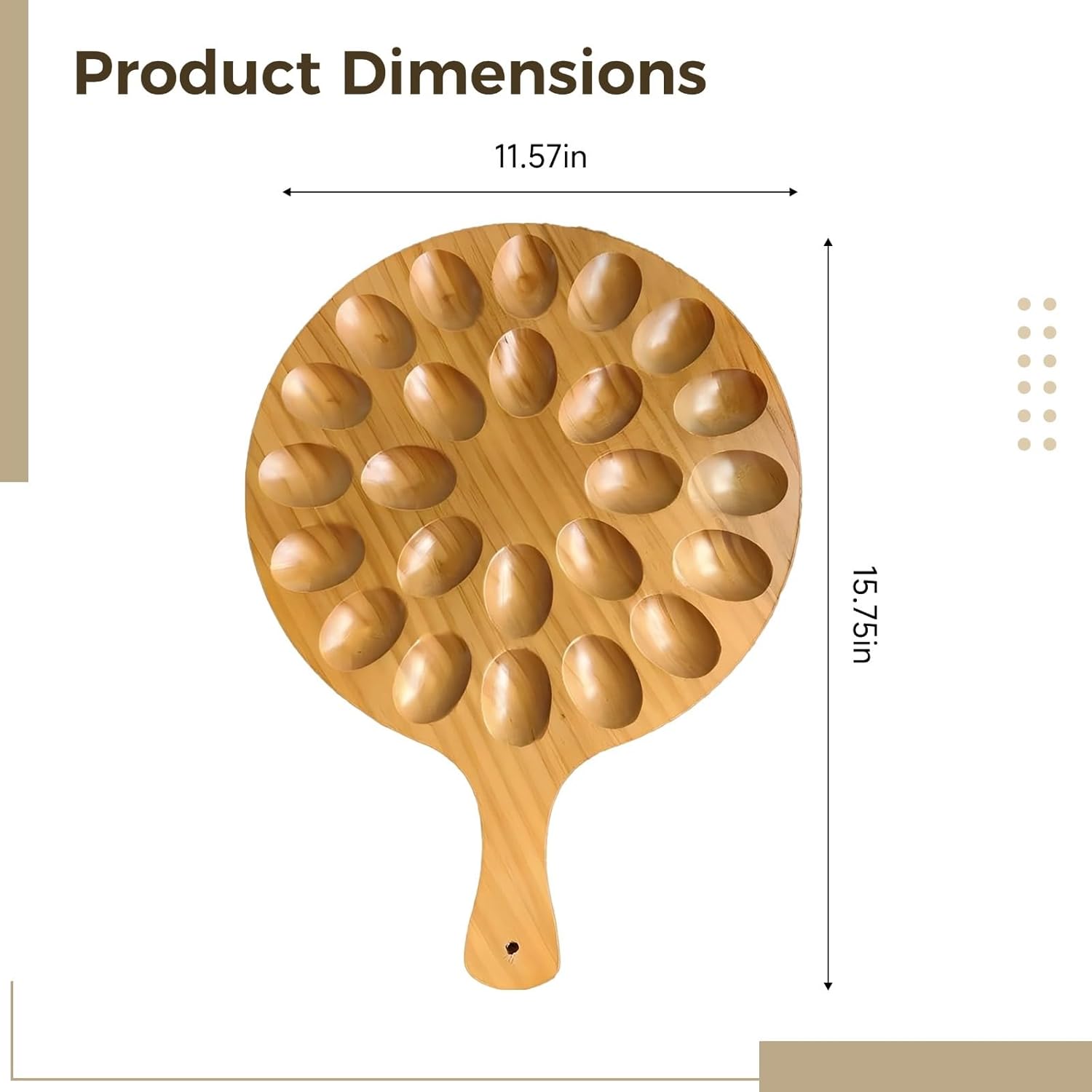 Round Wooden Serving Tray with Handle 24 Holes for Storing Deviled Eggs Sustainable Wood Design - Image 4