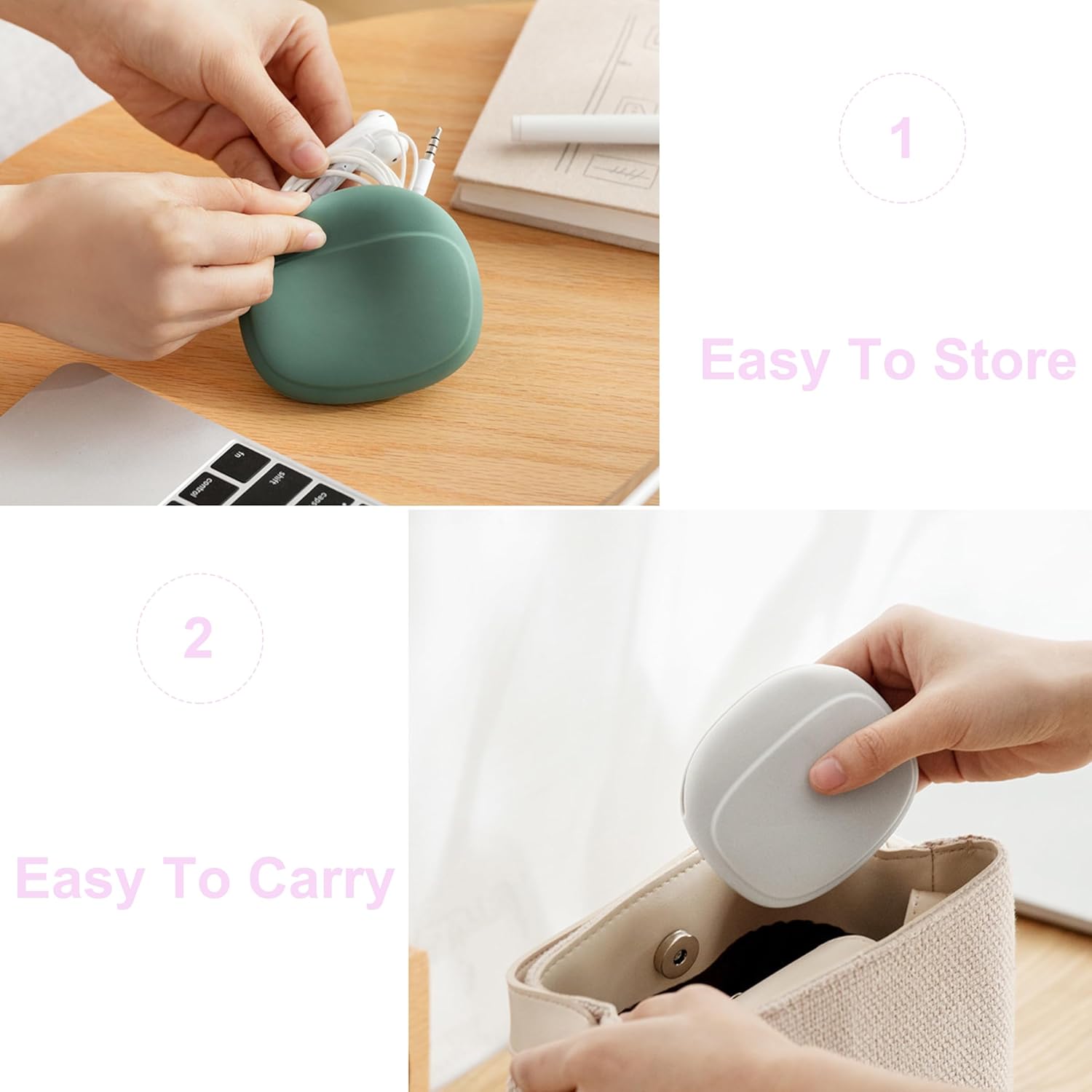3 Pack Headphone Case Grey Red Green Portable Wireless Cable Storage Organizer for Mobile Phone Accessories - Image 2