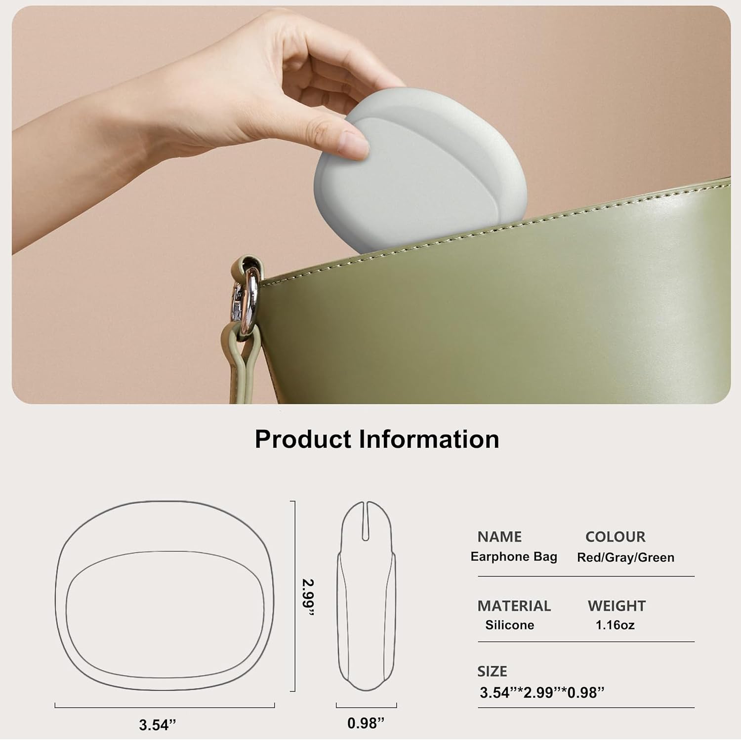 3 Pack Headphone Case Grey Red Green Portable Wireless Cable Storage Organizer for Mobile Phone Accessories - Image 6