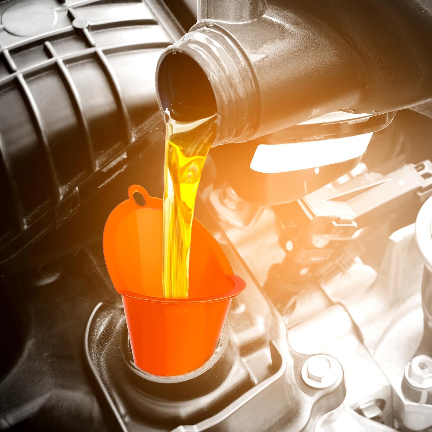 2 Pack Orange Multipurpose Funnel for Filling Car Oil Grease Engine Oil Water Diesel Kerosene and Other Liquids - Image 4