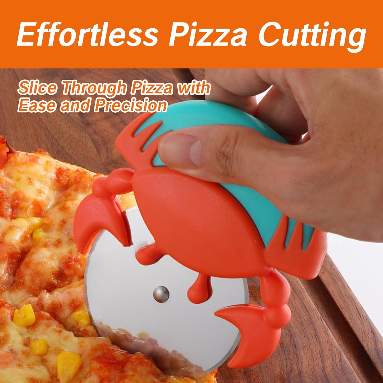 1 Piece Stainless Steel Pizza Cutter with Non-Slip Wheels Anti-Rust Easy Grip Sharp Blade for Effortless Cutting - Image 2