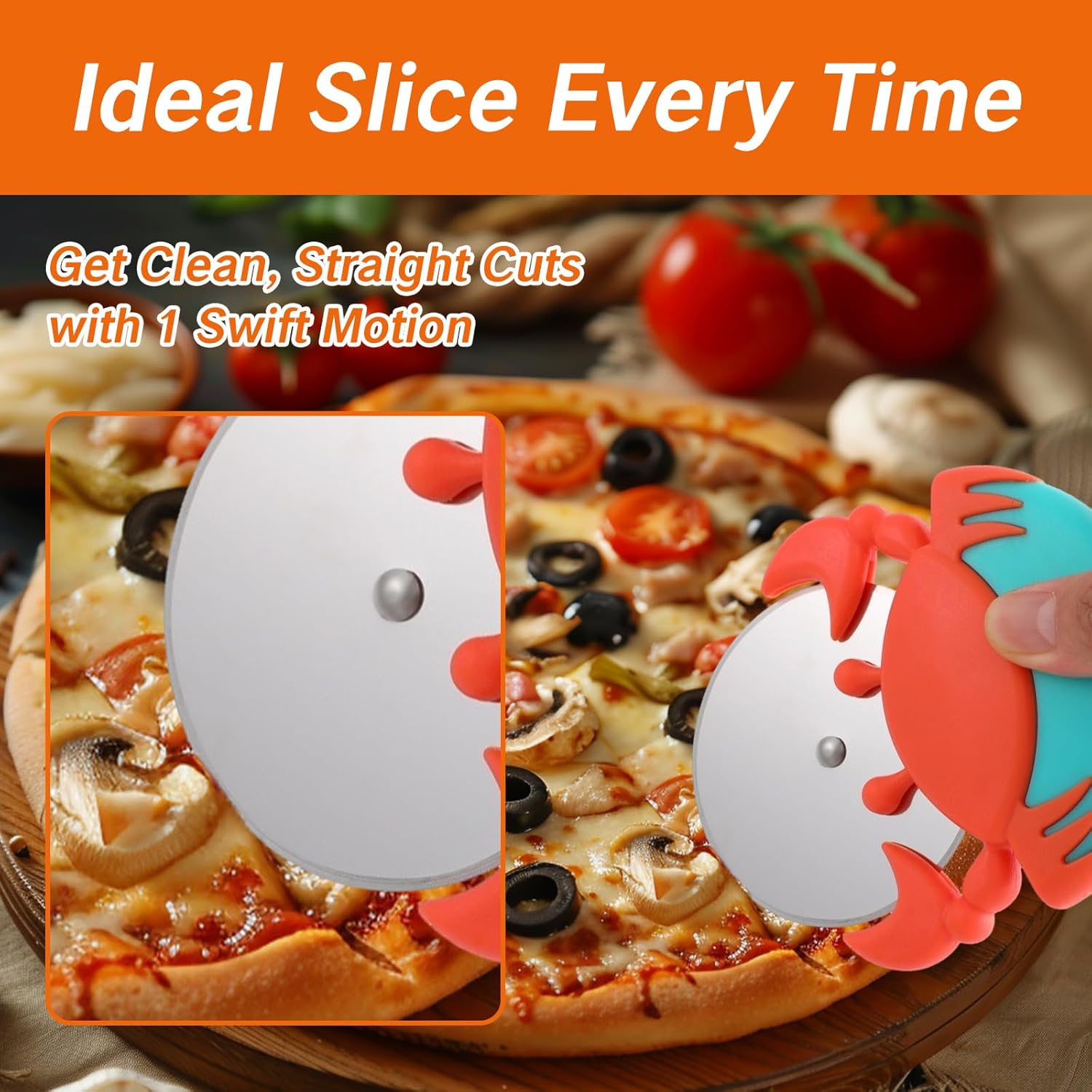 1 Piece Stainless Steel Pizza Cutter with Non-Slip Wheels Anti-Rust Easy Grip Sharp Blade for Effortless Cutting - Image 3