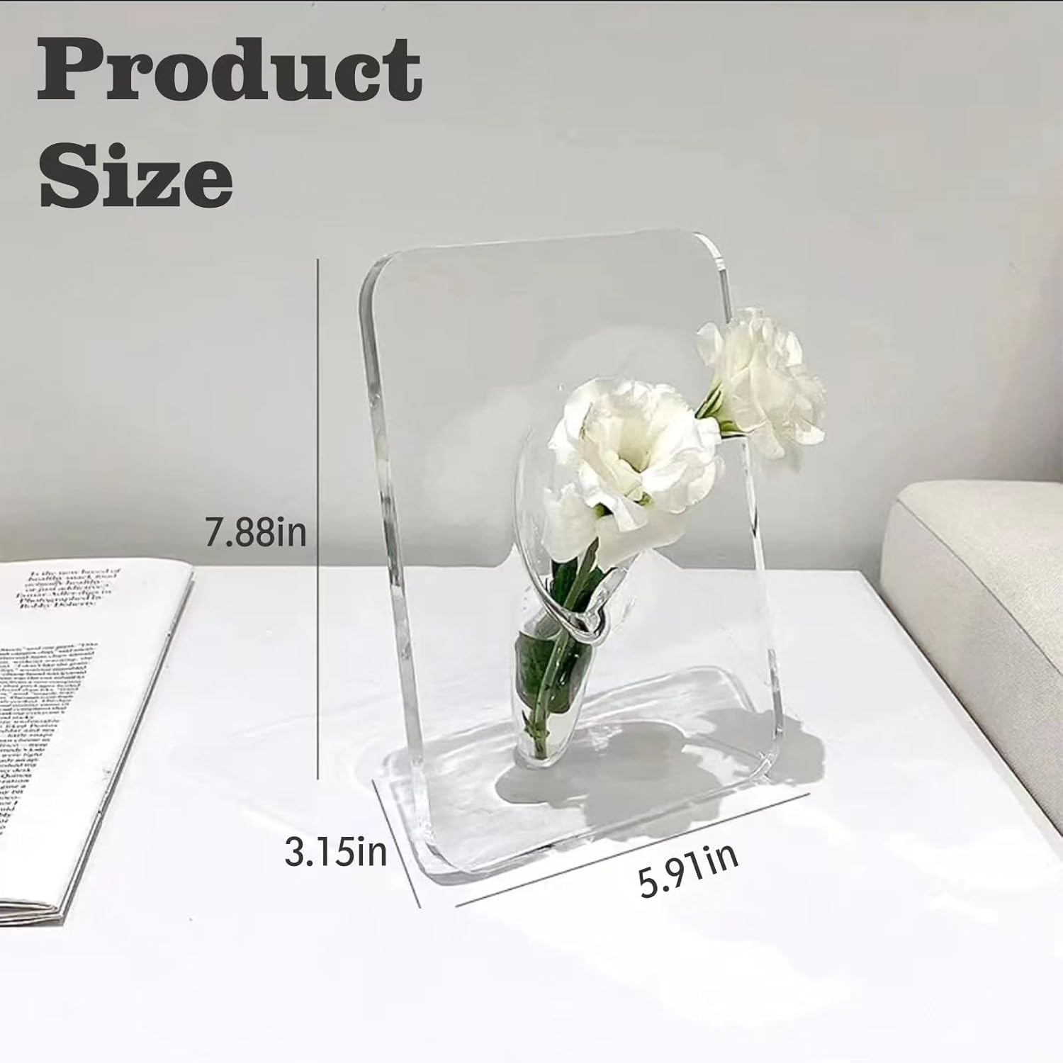 Clear Acrylic Photo Frame Vase - Modern Style Decorative Vase for Office Bookshelf Bedroom Living Room - Unique Home Decor Piece - Image 2