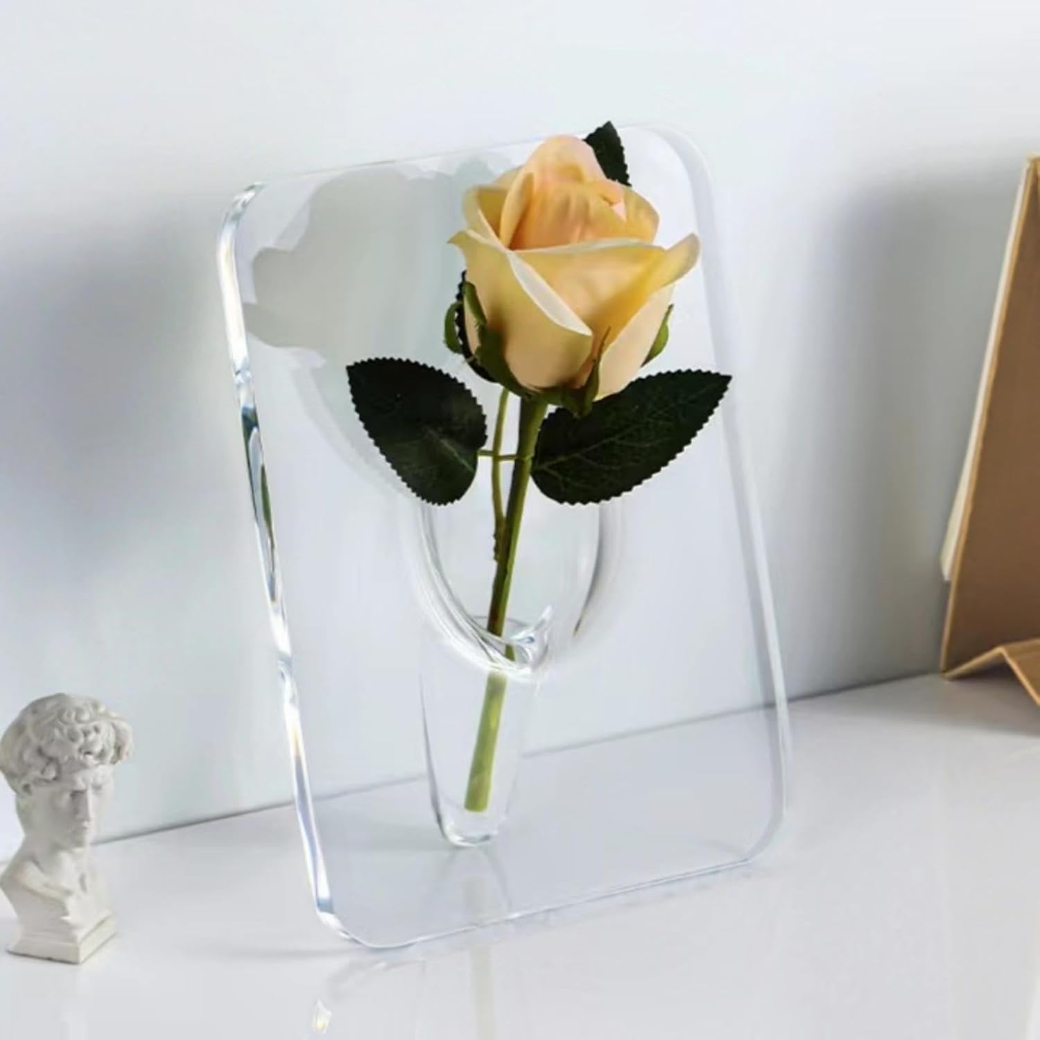 Clear Acrylic Photo Frame Vase - Modern Style Decorative Vase for Office Bookshelf Bedroom Living Room - Unique Home Decor Piece - Image 3