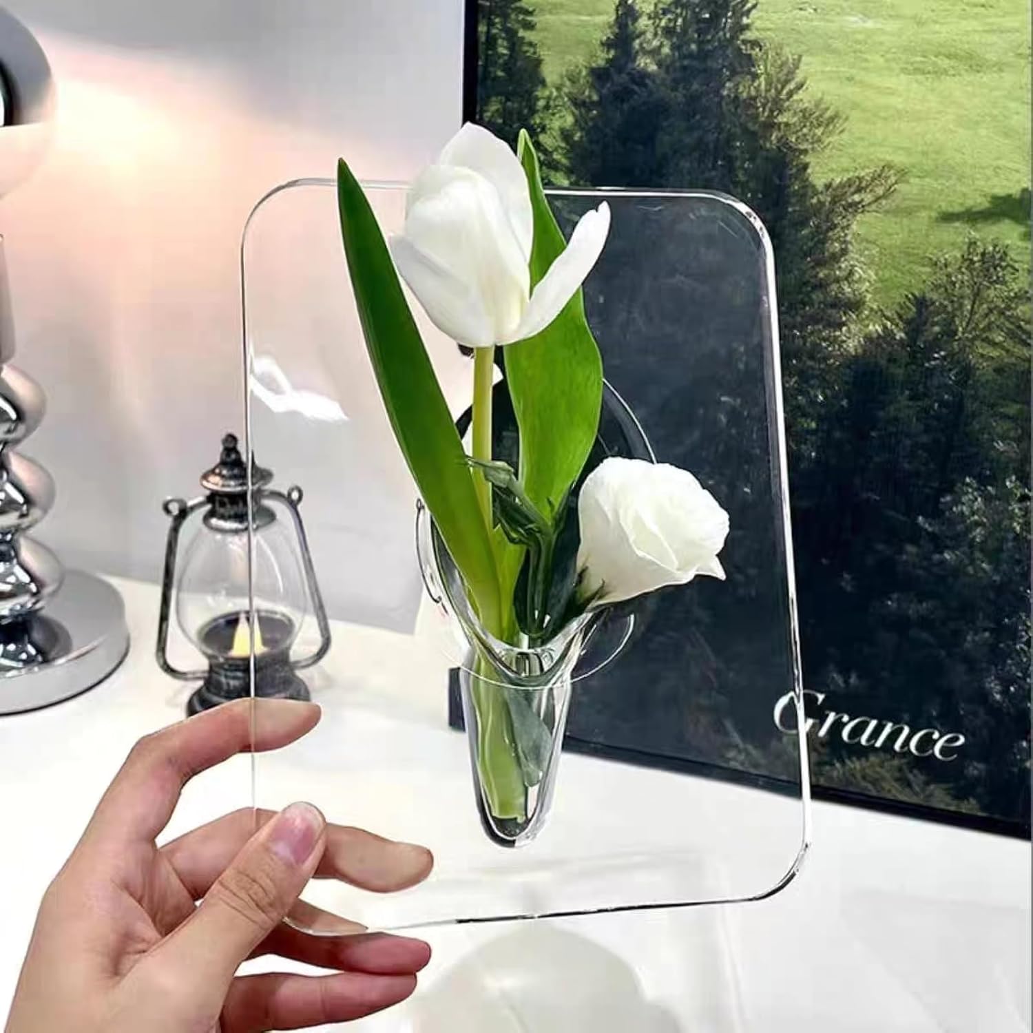 Clear Acrylic Photo Frame Vase - Modern Style Decorative Vase for Office Bookshelf Bedroom Living Room - Unique Home Decor Piece - Image 4