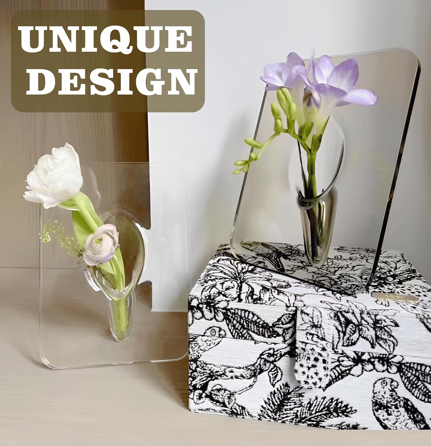 Clear Acrylic Photo Frame Vase - Modern Style Decorative Vase for Office Bookshelf Bedroom Living Room - Unique Home Decor Piece - Image 6