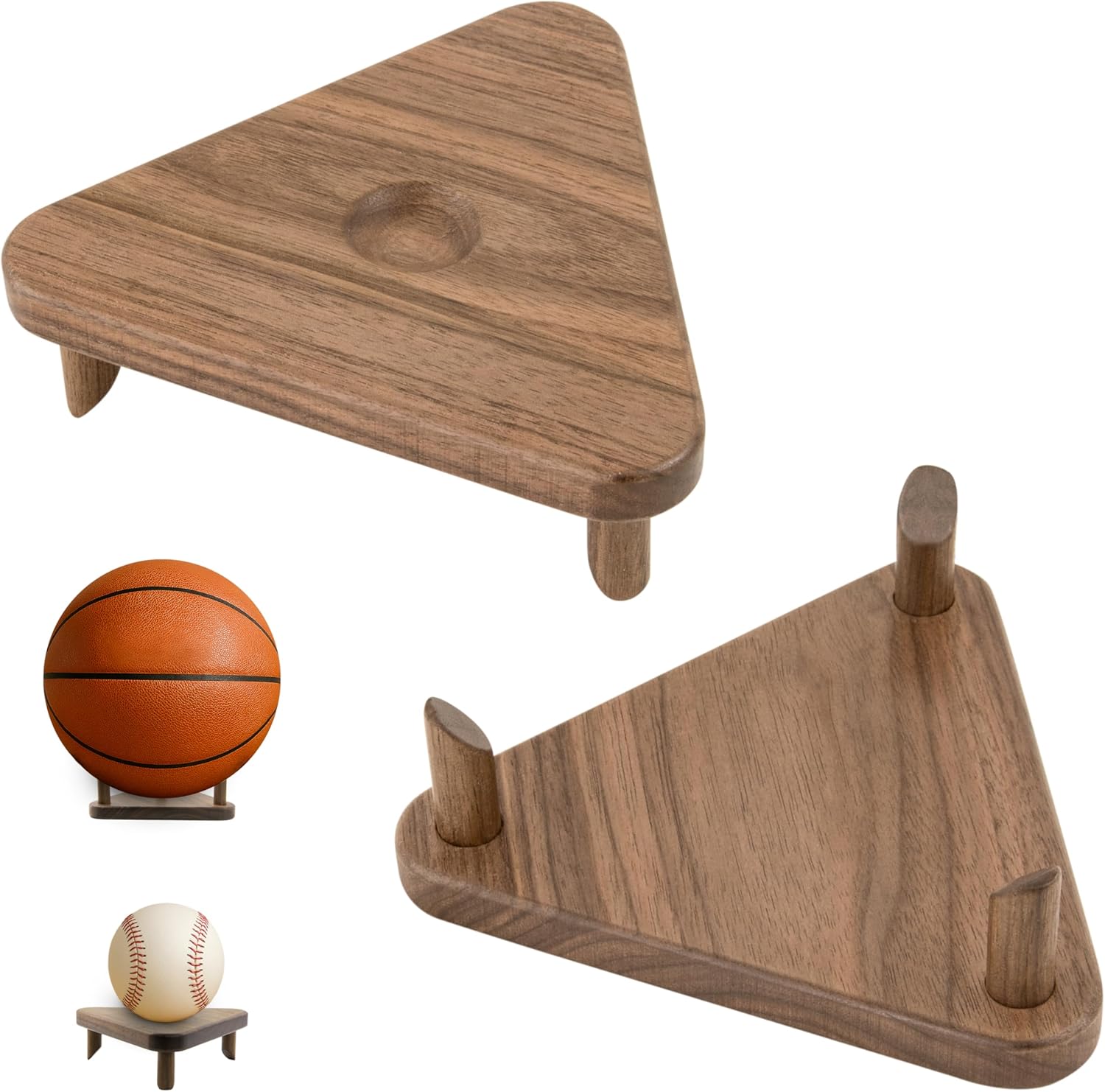 Premium Wooden Ball Display Stand Solid Walnut Wood Basketball Rugby Football Holder Triangular Autograph Sports Souvenir Display - Image 4