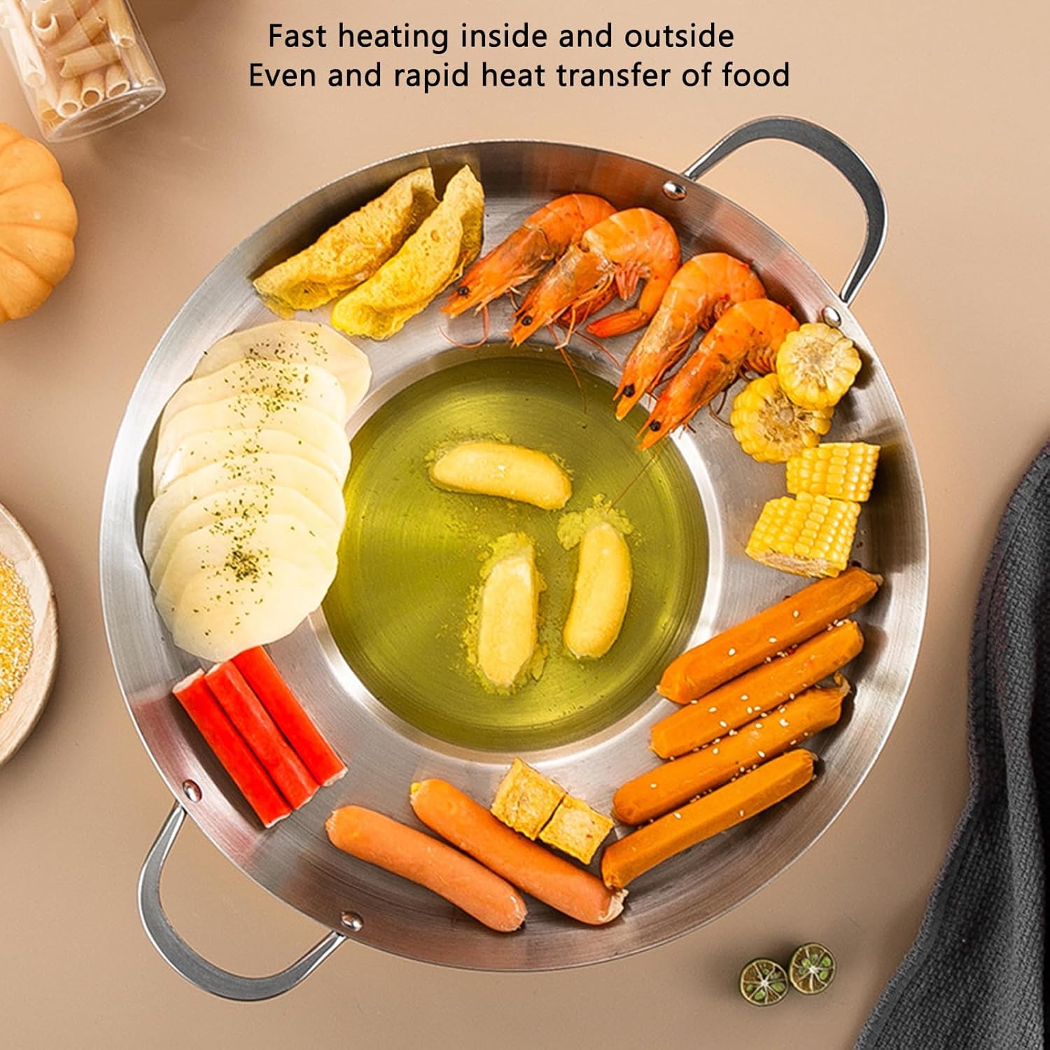 38cm Multifunctional Grill Pan with Double Handles - Silver - Suitable for Induction Gas and Barbecue - Camping Cooking Pan - Image 2