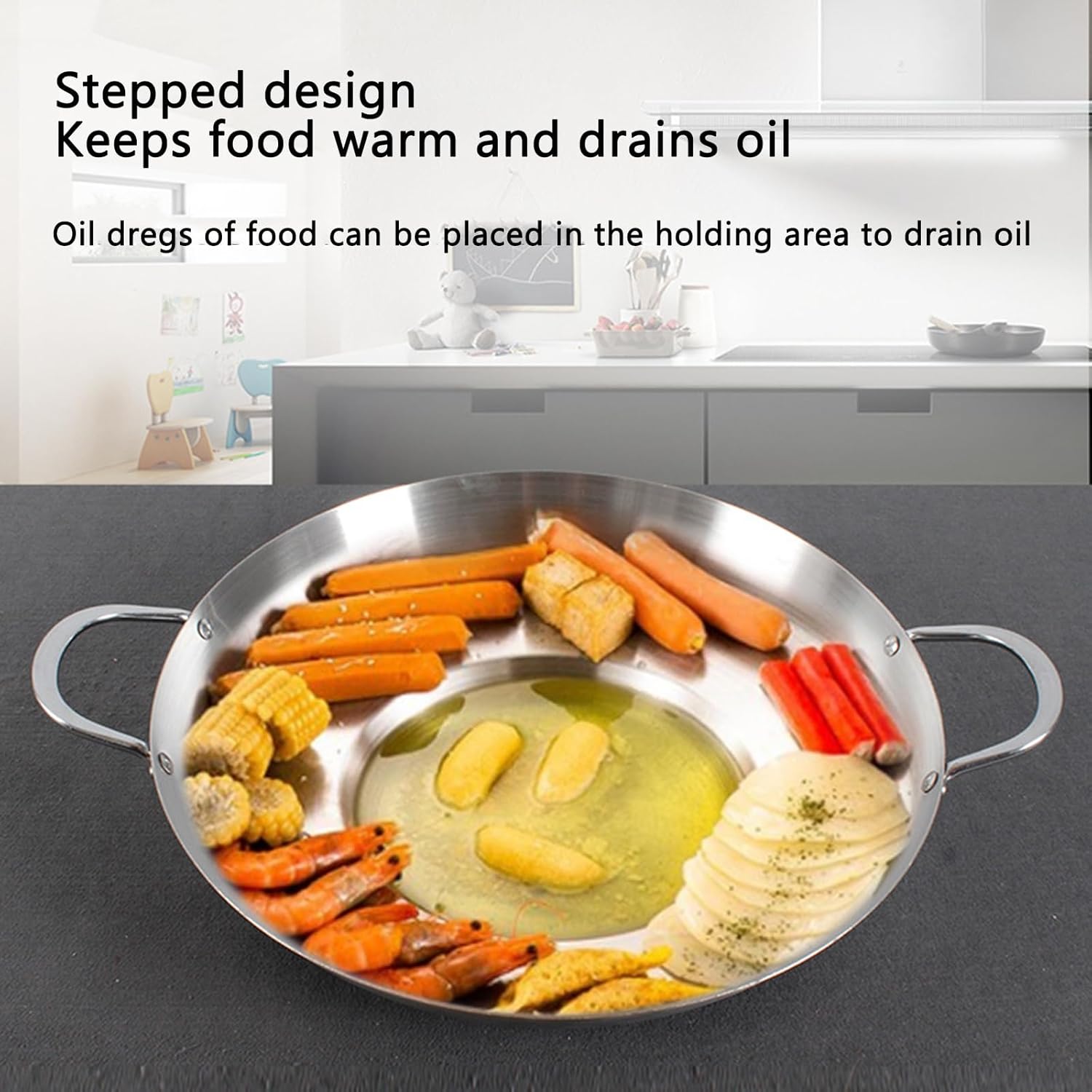 38cm Multifunctional Grill Pan with Double Handles - Silver - Suitable for Induction Gas and Barbecue - Camping Cooking Pan - Image 3