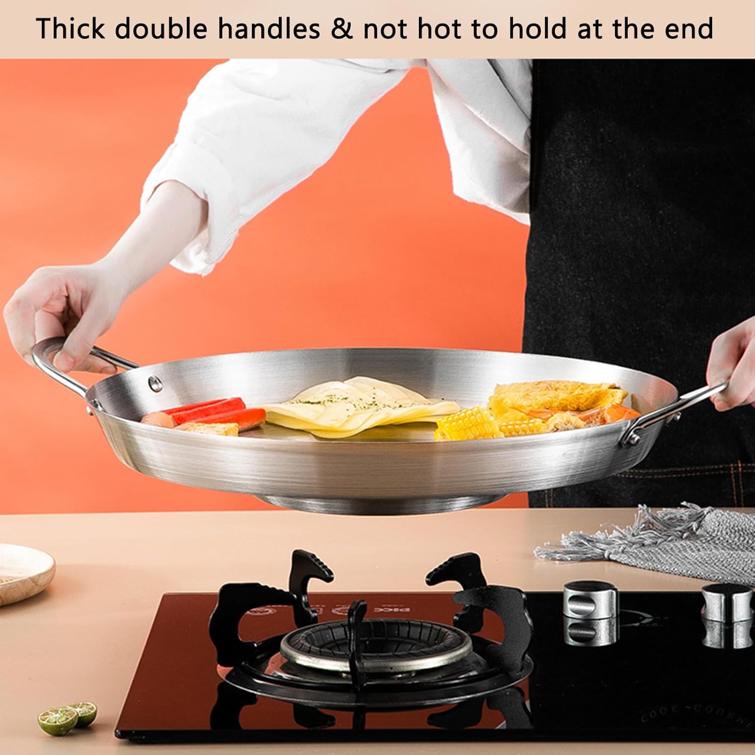 38cm Multifunctional Grill Pan with Double Handles - Silver - Suitable for Induction Gas and Barbecue - Camping Cooking Pan - Image 4