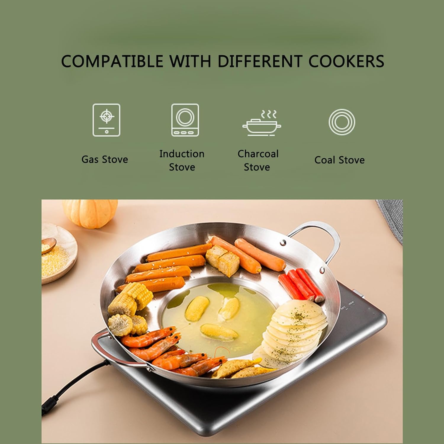 38cm Multifunctional Grill Pan with Double Handles - Silver - Suitable for Induction Gas and Barbecue - Camping Cooking Pan - Image 7