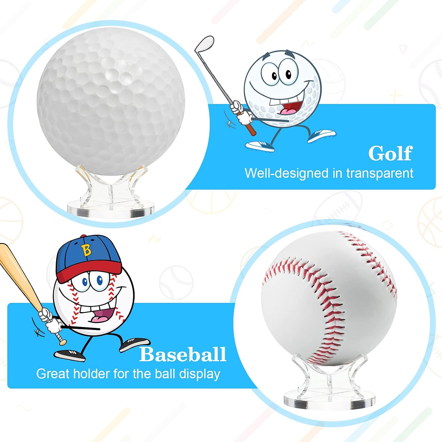 3 Piece Acrylic Ball Display Stand Holder for Baseball Golf Softball Tennis and Other Sports Balls - Image 3