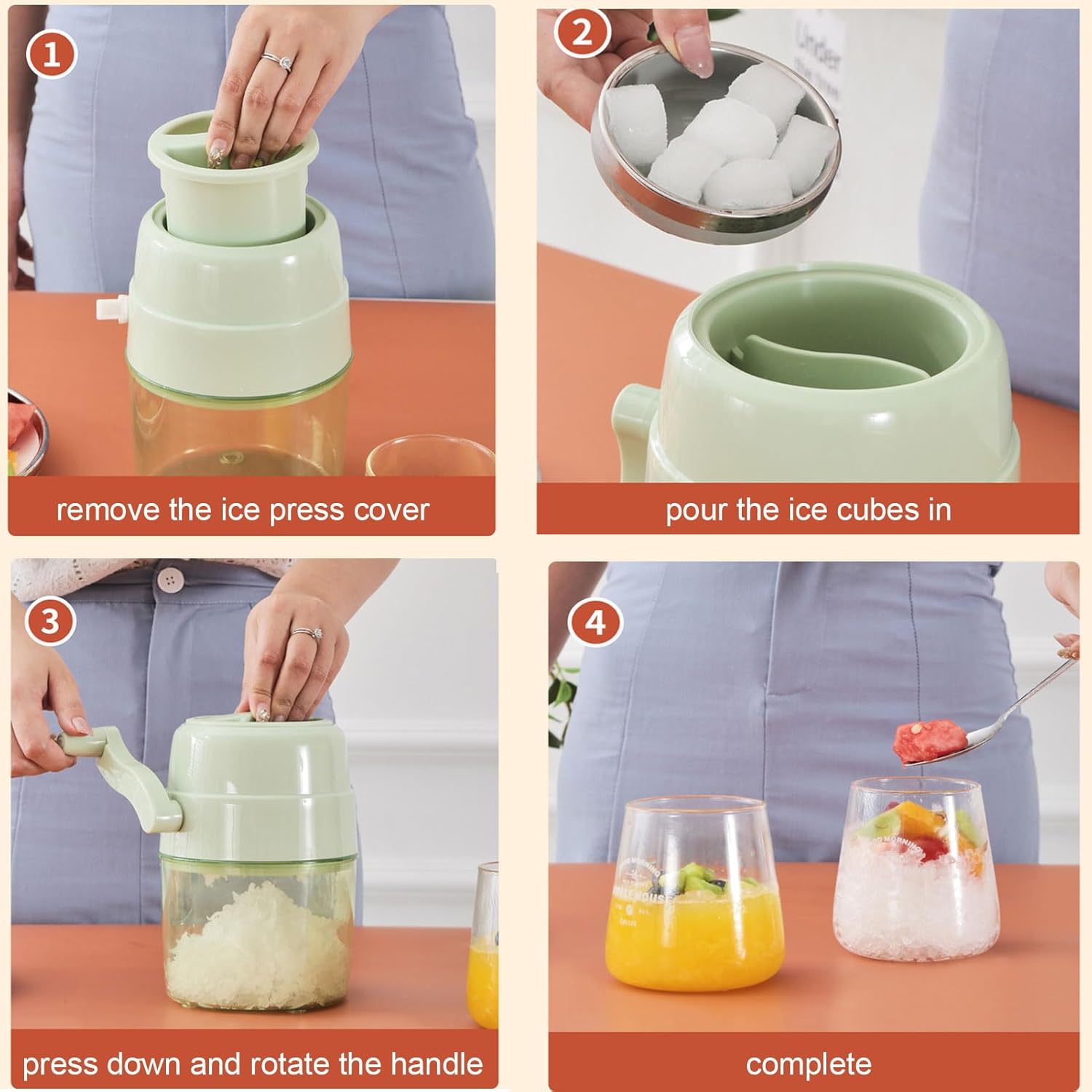 1 Piece Green Manual Multifunctional Slushy Machine Ice Crusher Portable Snow Cone Maker Household Small Ice Breaker for Cafes Restaurants Ice Cream Shops - Image 7
