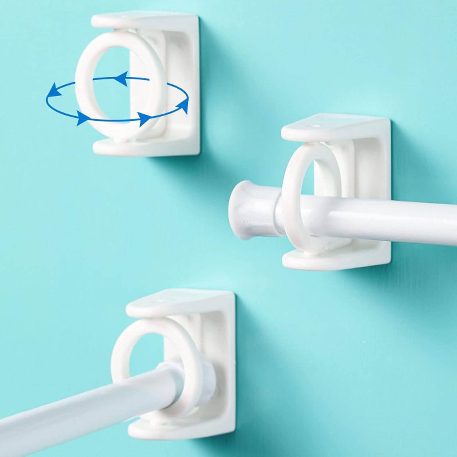 4 Pack White Curtain Rod Brackets with Rotating Function Support Shower Rod Tension Mounting for Home or Hotel - Image 3