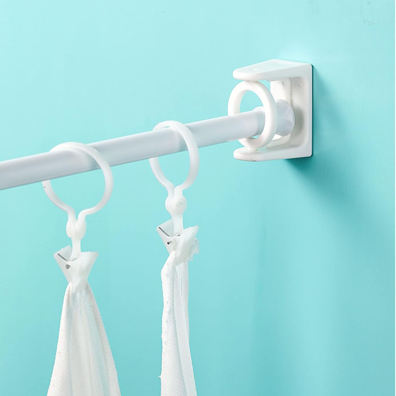 4 Pack White Curtain Rod Brackets with Rotating Function Support Shower Rod Tension Mounting for Home or Hotel - Image 6