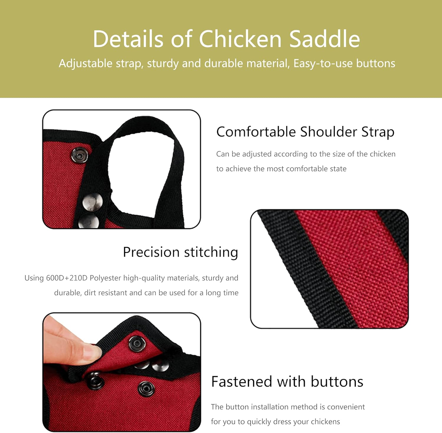3 Piece Chicken Saddle Set Red/Blue/Purple Elastic Strap Back and Side Protection Poultry Accessories - Image 6