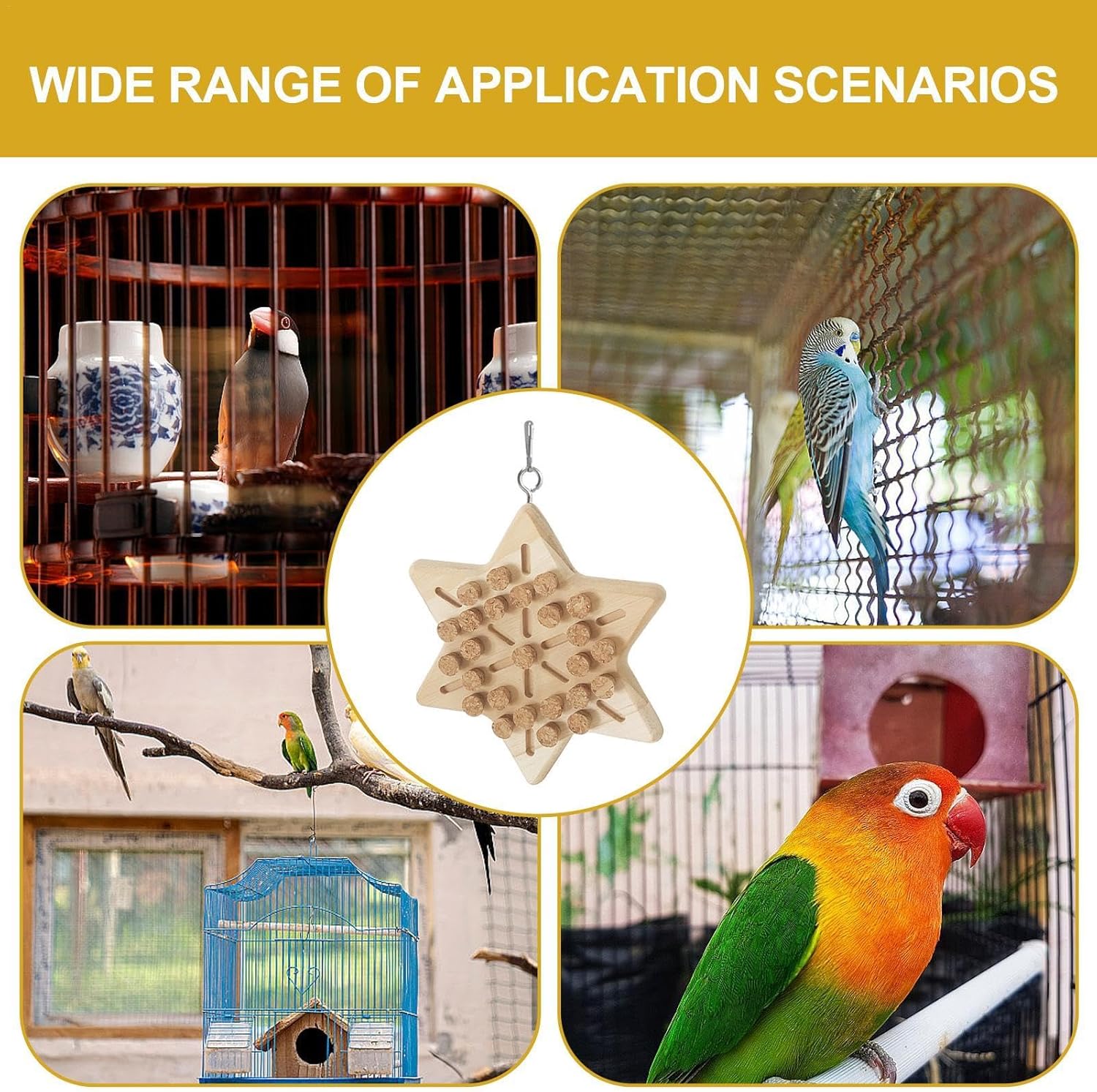 Portable Bird Cage Toy Parrot Chew Plug - Natural Cork Wooden Toy with Tiger Skin Texture for African Grey Timneh Congo Parrots - Image 2