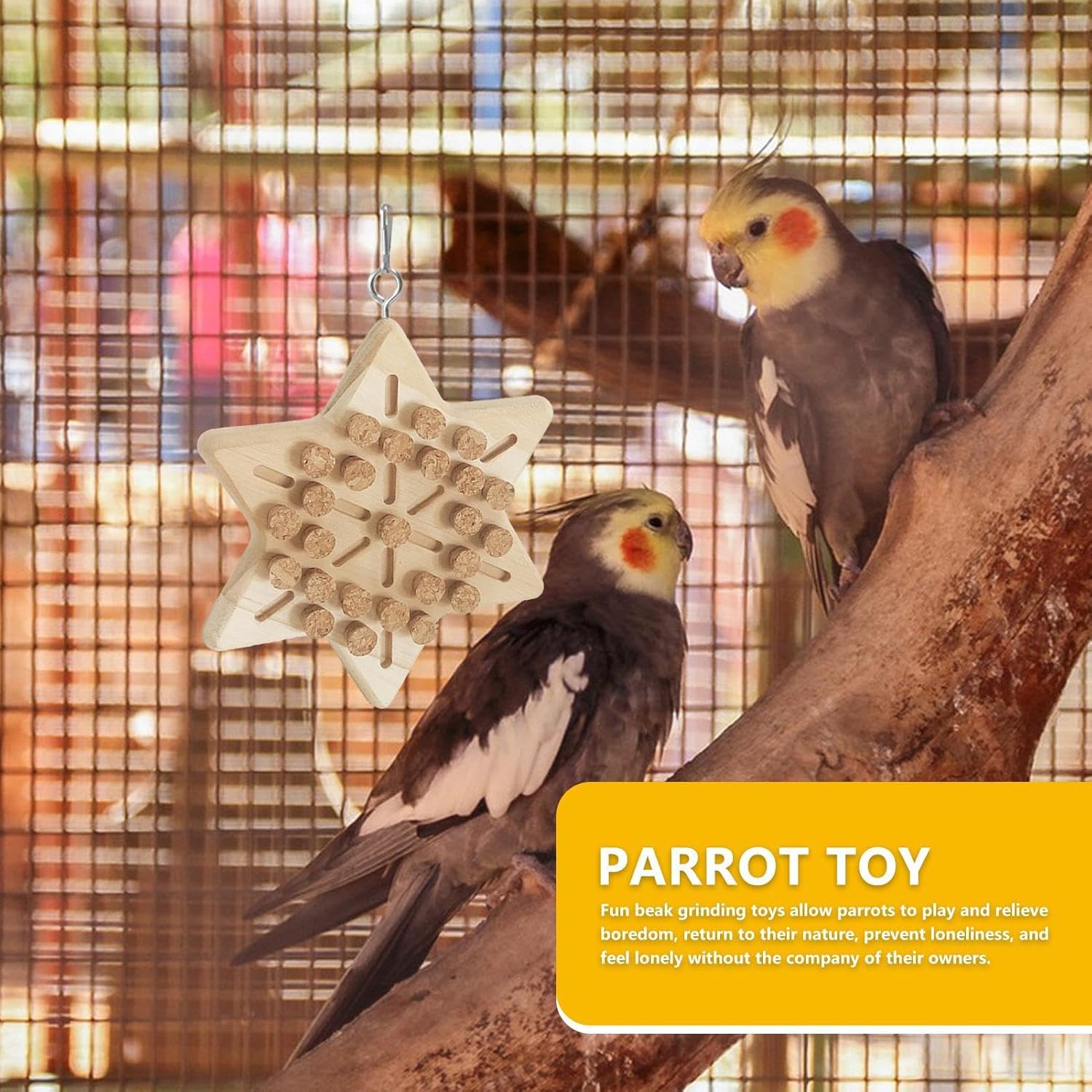 Portable Bird Cage Toy Parrot Chew Plug - Natural Cork Wooden Toy with Tiger Skin Texture for African Grey Timneh Congo Parrots - Image 3