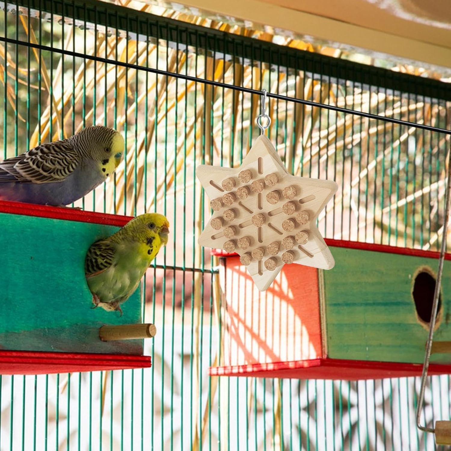 Portable Bird Cage Toy Parrot Chew Plug - Natural Cork Wooden Toy with Tiger Skin Texture for African Grey Timneh Congo Parrots - Image 4