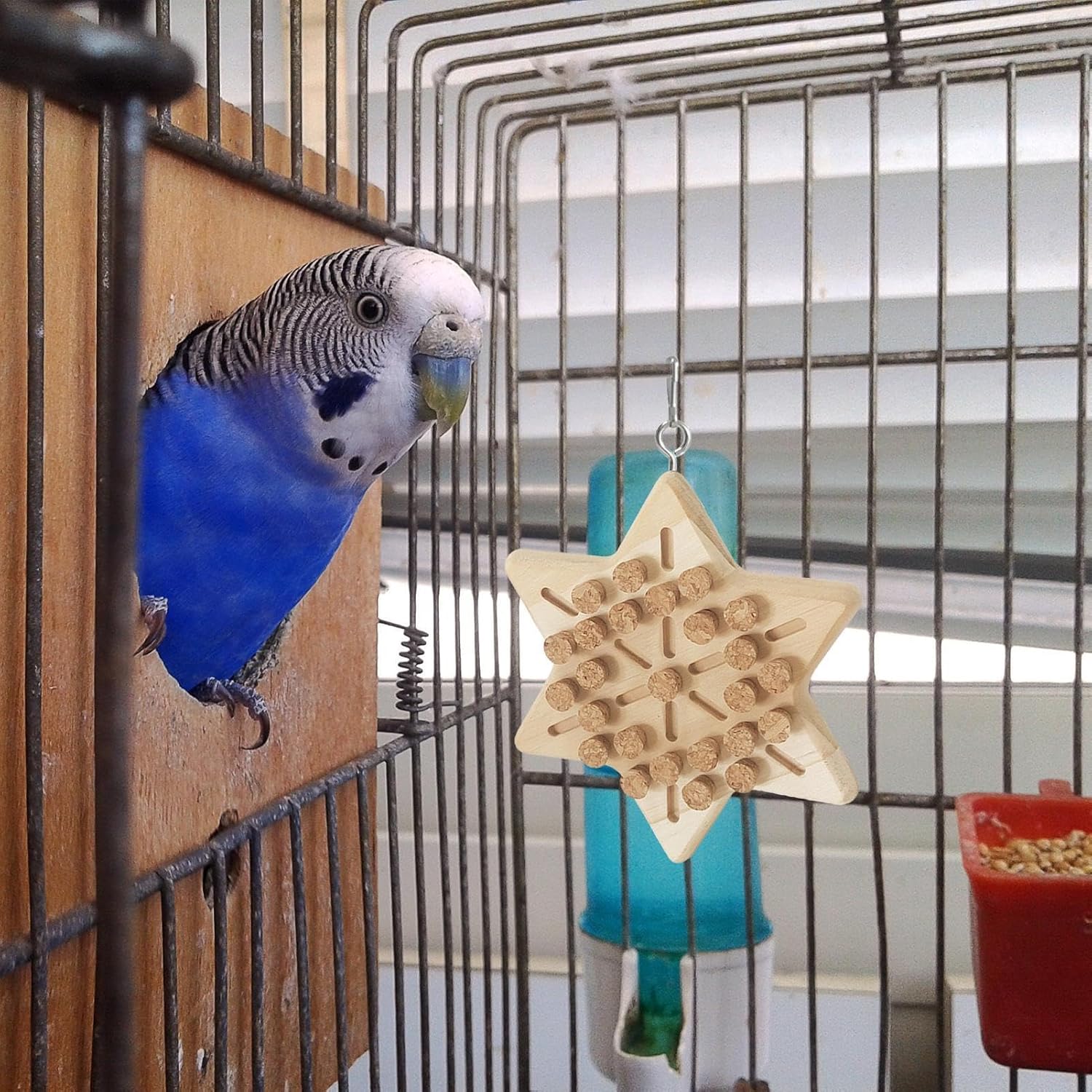 Portable Bird Cage Toy Parrot Chew Plug - Natural Cork Wooden Toy with Tiger Skin Texture for African Grey Timneh Congo Parrots - Image 5
