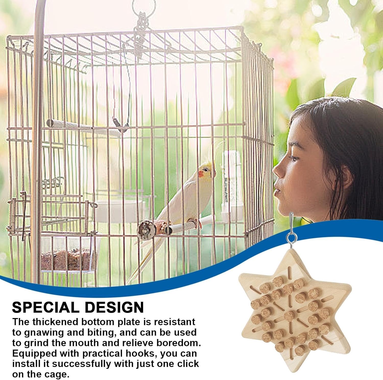 Portable Bird Cage Toy Parrot Chew Plug - Natural Cork Wooden Toy with Tiger Skin Texture for African Grey Timneh Congo Parrots - Image 6