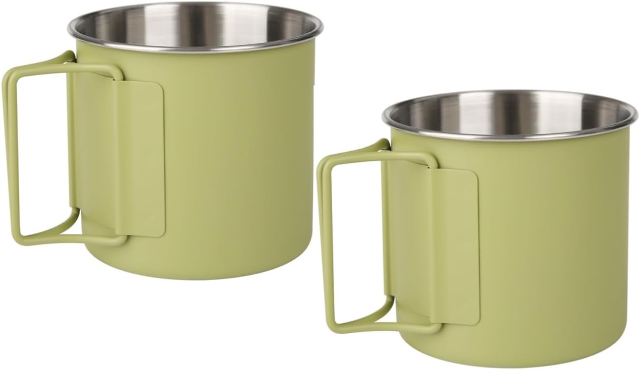 2 Pack Foldable Handle Stainless Steel Camping Mugs 12 oz Portable for Outdoor Picnic Hiking Backpacking Travel Coffee Mug Set - Image 1
