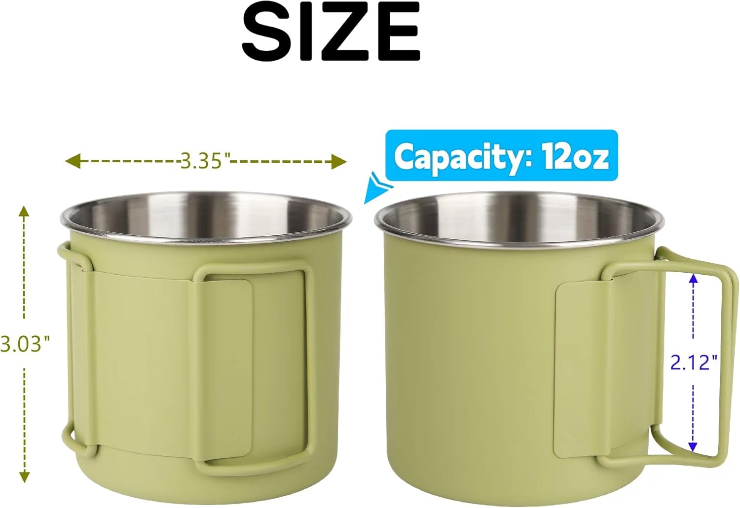 2 Pack Foldable Handle Stainless Steel Camping Mugs 12 oz Portable for Outdoor Picnic Hiking Backpacking Travel Coffee Mug Set - Image 2