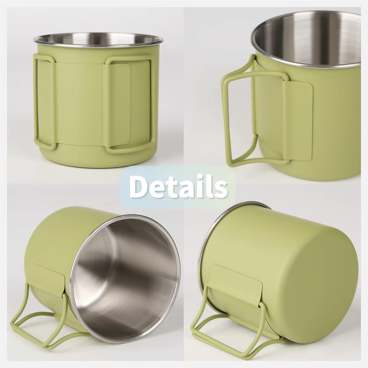 2 Pack Foldable Handle Stainless Steel Camping Mugs 12 oz Portable for Outdoor Picnic Hiking Backpacking Travel Coffee Mug Set - Image 3