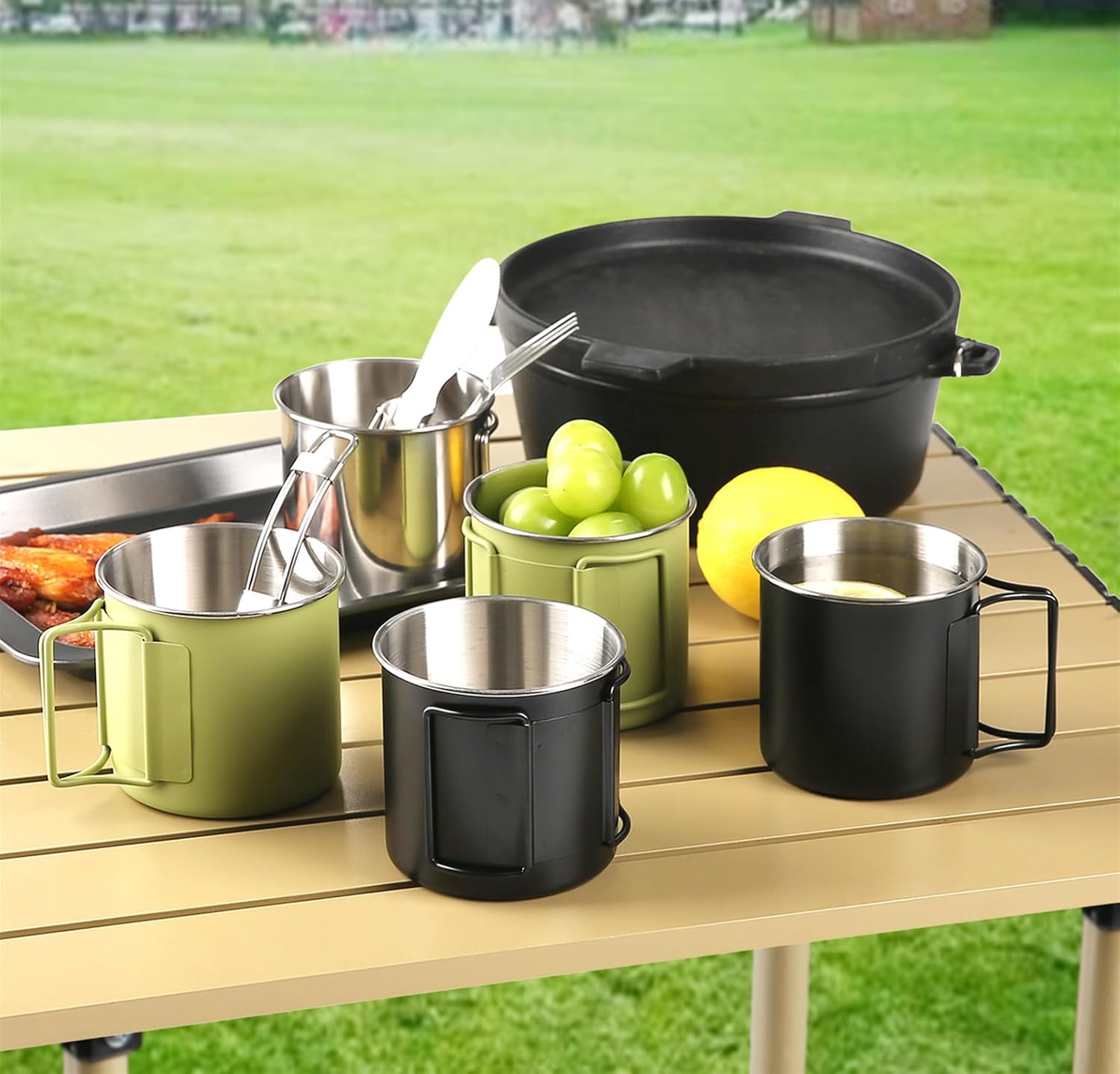 2 Pack Foldable Handle Stainless Steel Camping Mugs 12 oz Portable for Outdoor Picnic Hiking Backpacking Travel Coffee Mug Set - Image 4